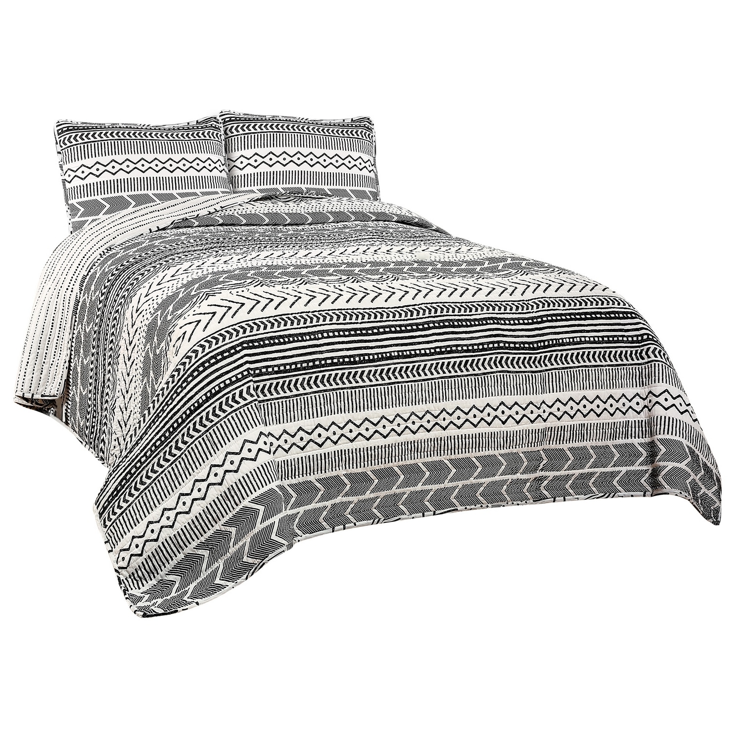 Full Black and White Reversible Cotton Quilt Set