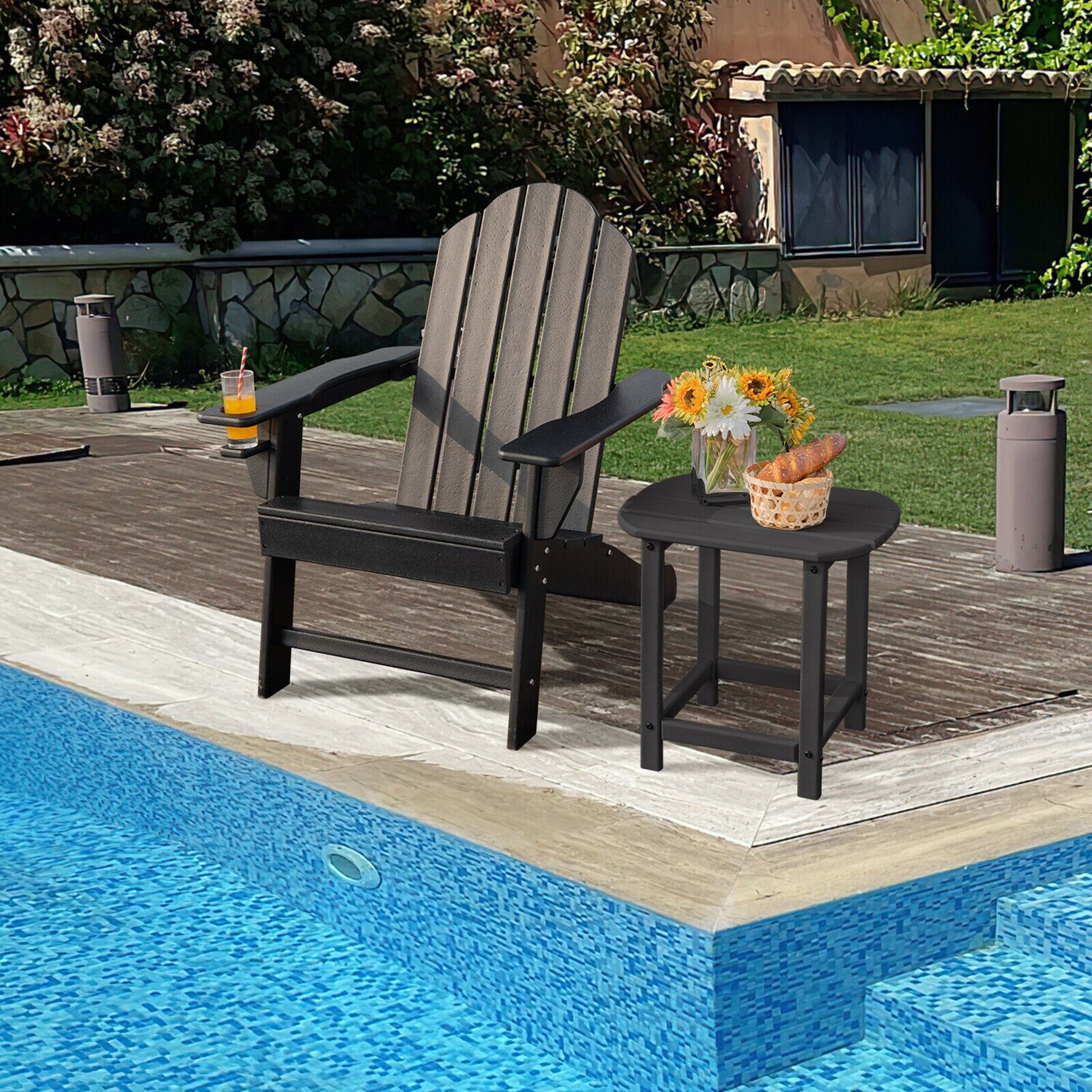 Forclover Potable Patio Adirondack Chair Black HDPE Frame