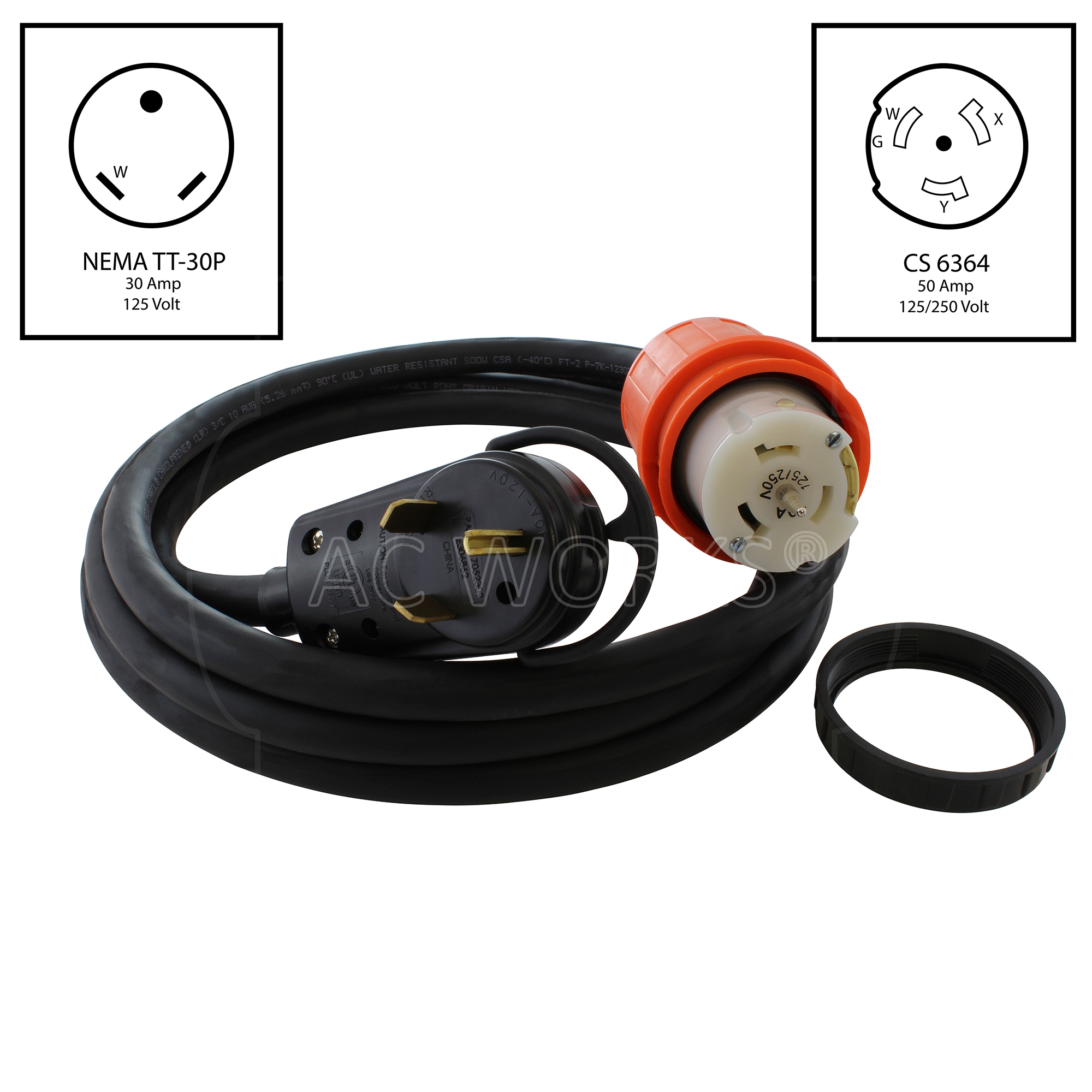 AC WORKS 25ft TT-30P to CS6364 Cord 25-ft 10/3-Prong Indoor/Outdoor Soow  Heavy Duty General Extension Cord in the Extension Cords department at