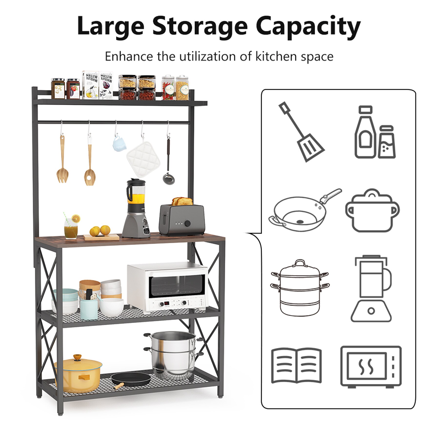 Tribesigns Brown Metal Base with Wood Top Kitchen Island (15.7-in x 31.5-in x 62.99-in) | HOGA-JW0107