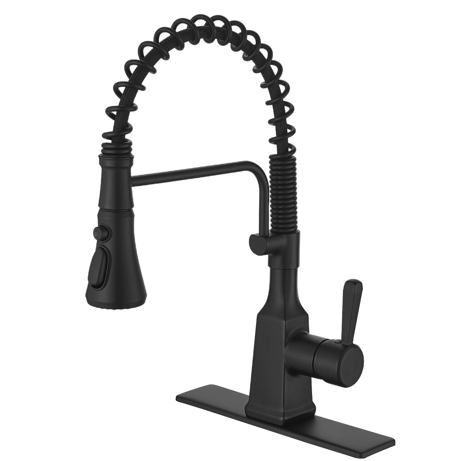 BWE A-94557-BLACK A-94557 Single-Handle Kitchen Faucet Matte Black Single Handle Deck-mount Pull-down Kitchen Faucet with Sprayer ( Deck Plate Included )