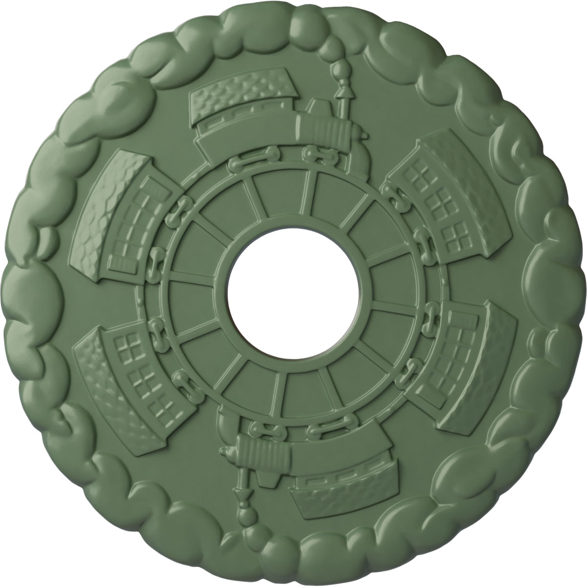 Ekena Millwork CM18KDAGF Kendall Train Station 18.5-in W x 18.5-in L Painted Athenian Green Polyurethane Whole Ceiling Medallion