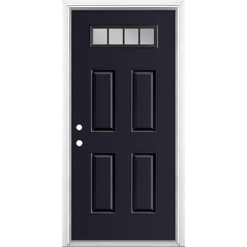 Masonite 898046 36-in x 80-in x 4-9/16-in Fiberglass 1/4 lite Right-hand inswing Peppercorn Painted Prehung Front Door with Brickmould Insulating core