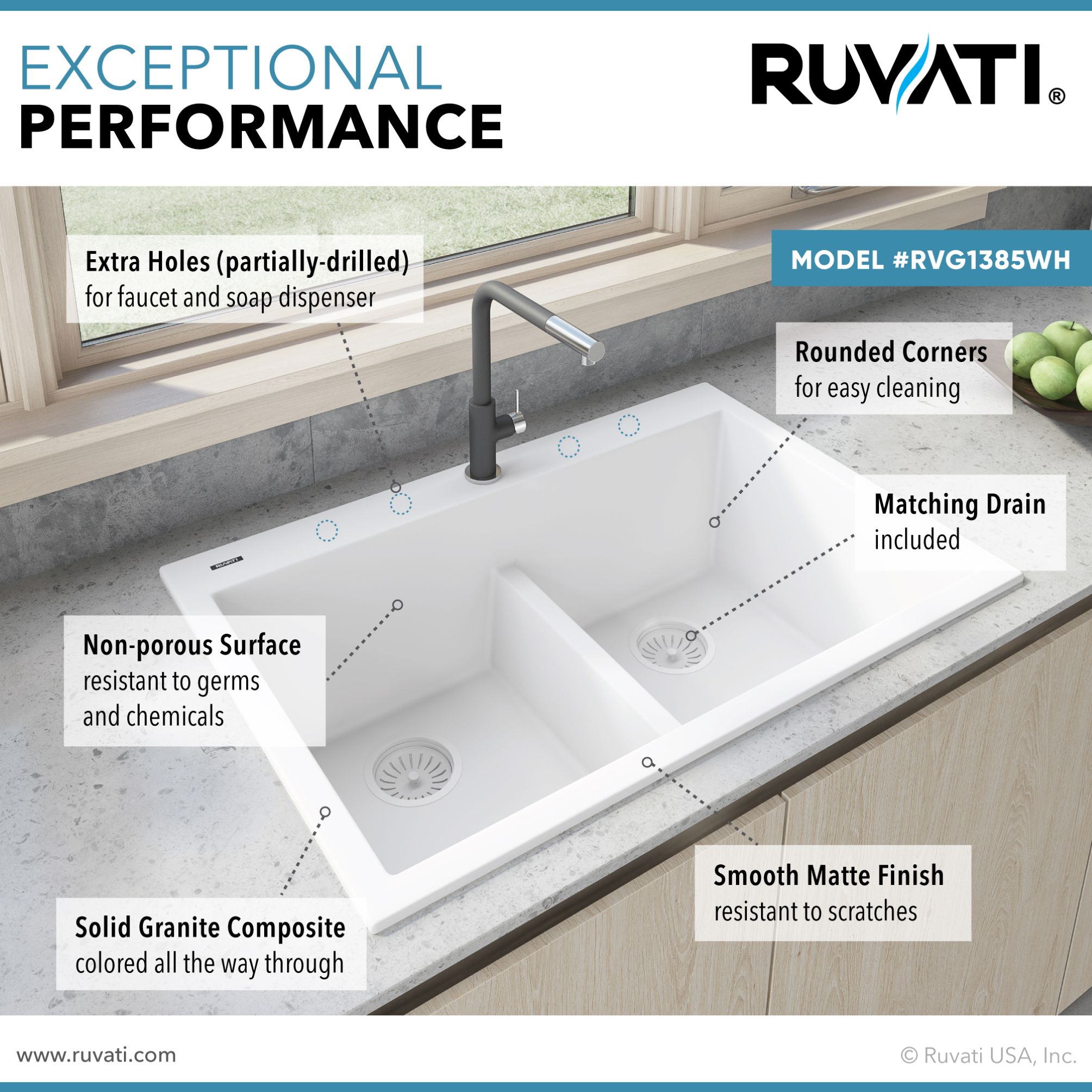 Ruvati RVG1385WH Kitchen-Sinks - View #7