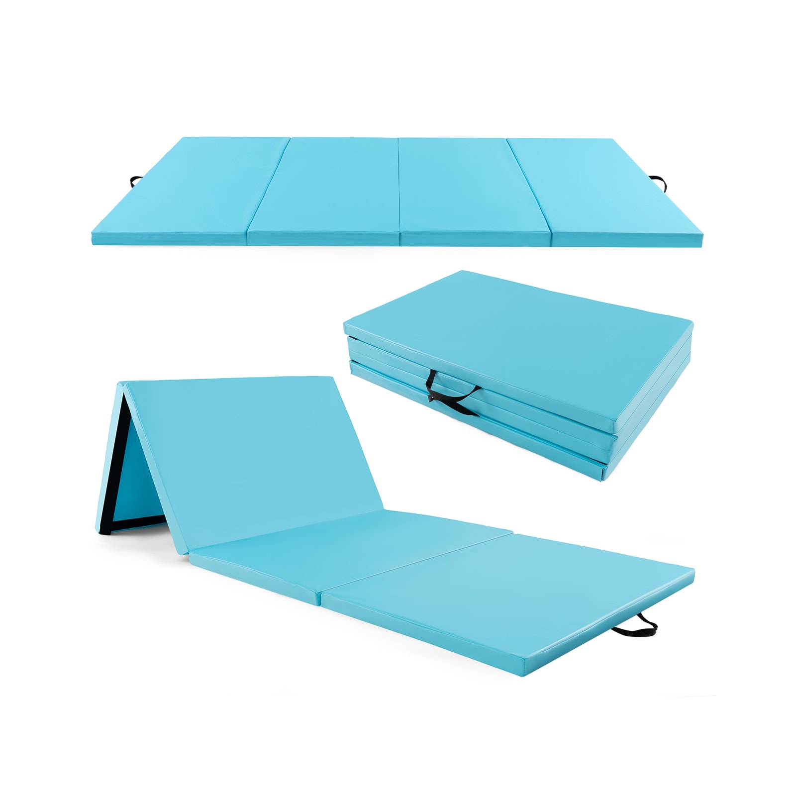 Slickblue D-CO-LB11101HF PU Leather 4-Panel Folding Exercise Mat 10ft x 4ft x 2in Thick EPE Foam for Gymnastics Martial Arts Stretching with Carry Handles- Multiple Color Option