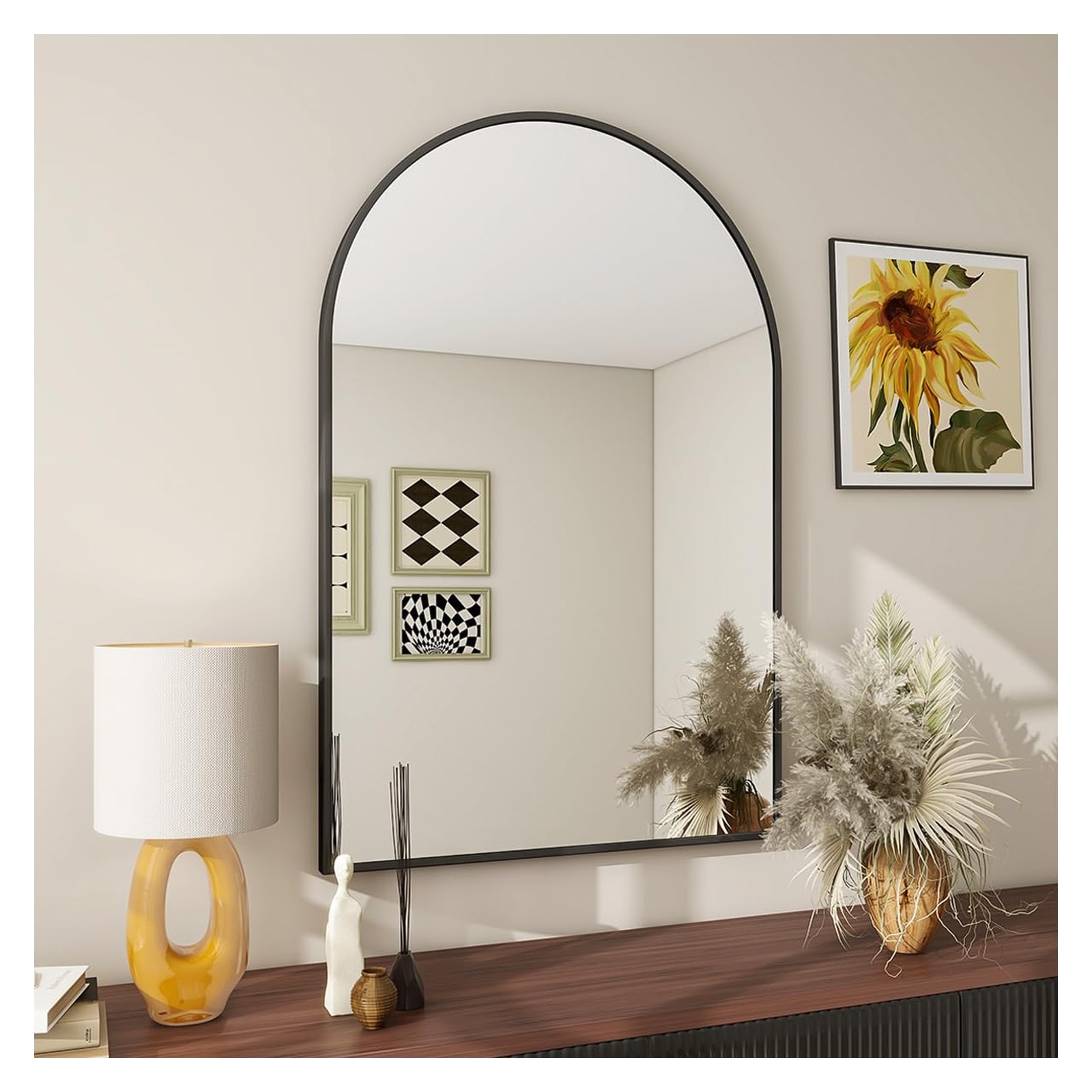 Phyfalip  20x30 Arch Bathroom Mirror Wall Mounted Vanity Metal Frame Mirror for Bedroom Entryway Living Room Black durable home and garden