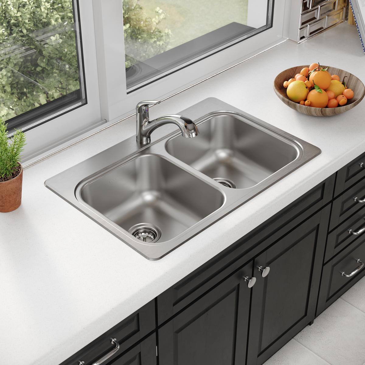 Elkay Freeport Drop-In 33-in x 22-in Stainless Steel Double Equal Bowl  1-Hole Kitchen Sink