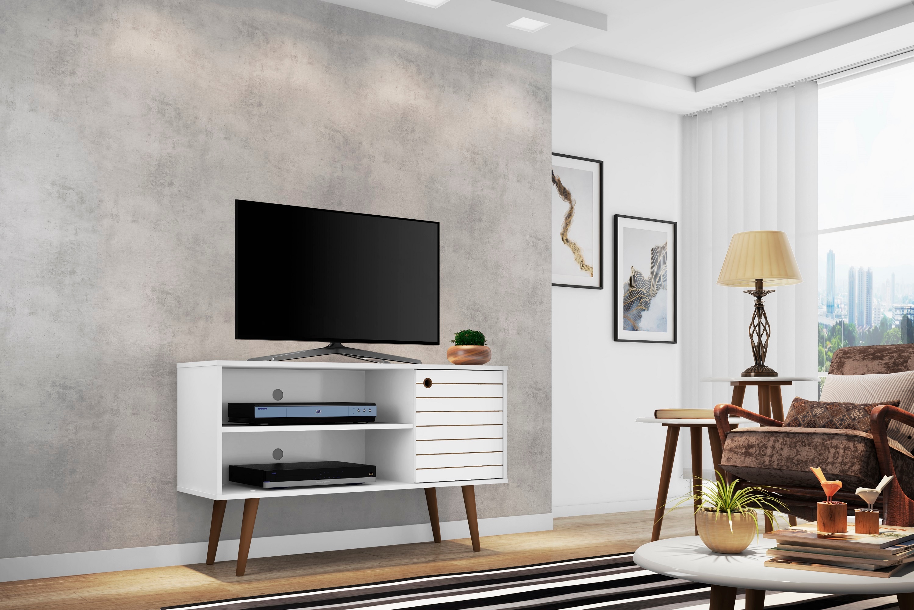 Manhattan Comfort 212BMC6 Liberty Modern/Contemporary White TV stand ( Accommodates TVs up to 46-in )