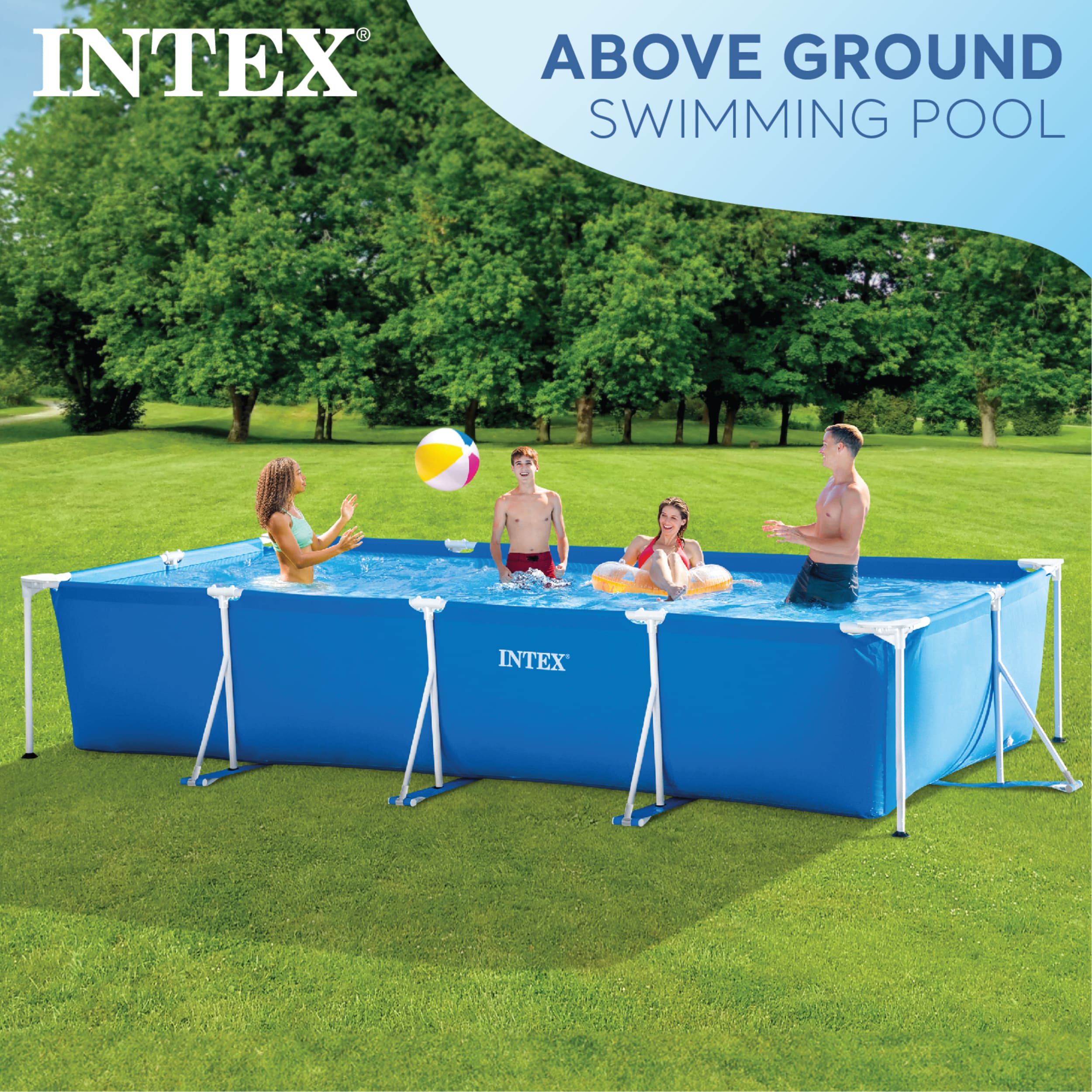 Intex 14ft Blue Rectangular Above Ground Pool with Pump