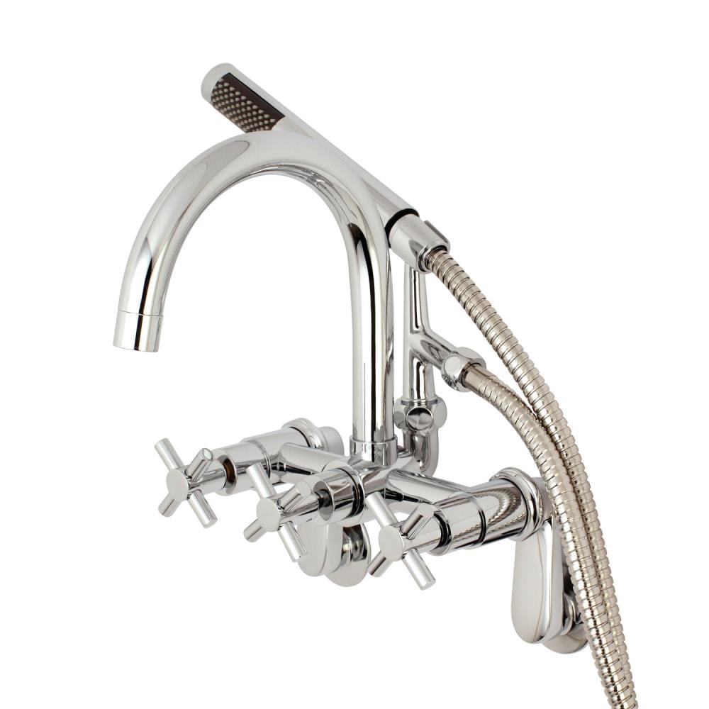 Kingston Brass Concord Polished Chrome, Wall Mount Bathtub Faucet With Sprayer