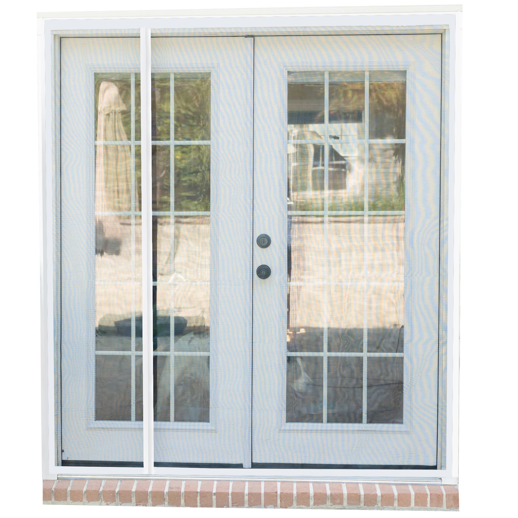 Fenestrelle FEN 92535-RT 72-in x 79-in Black, White Trim Fiberglass Magnetic Double Screen door