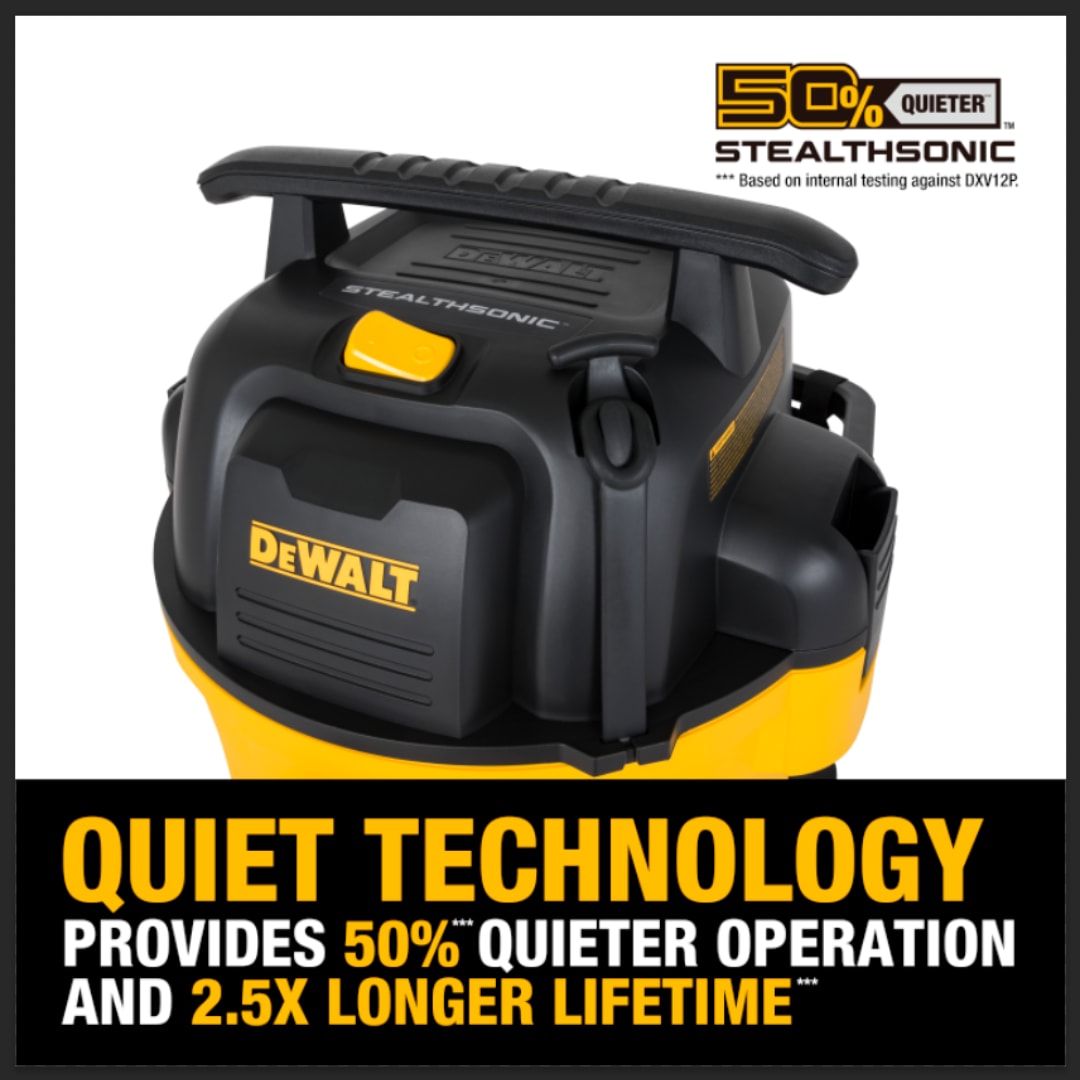 DEWALT Stealthsonic Quiet 12 Gallons 5.5 HP Corded Wet Dry Shop Vacuum with Accessories Included