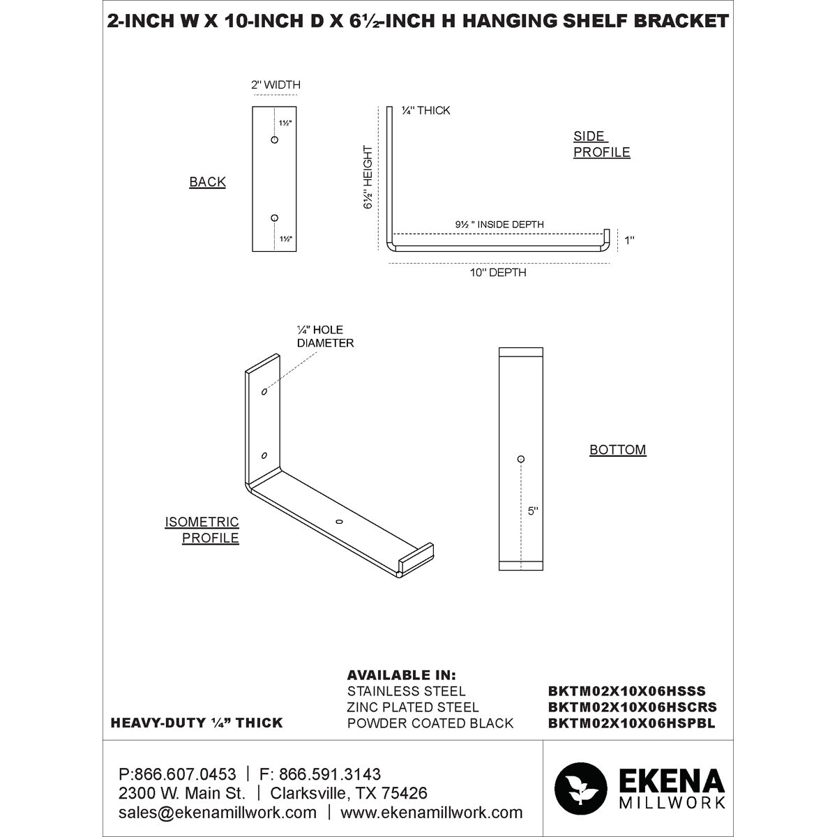 Ekena Millwork BKTM02X10X06HSHGO Mending-Plates-Brackets-Braces - View #2