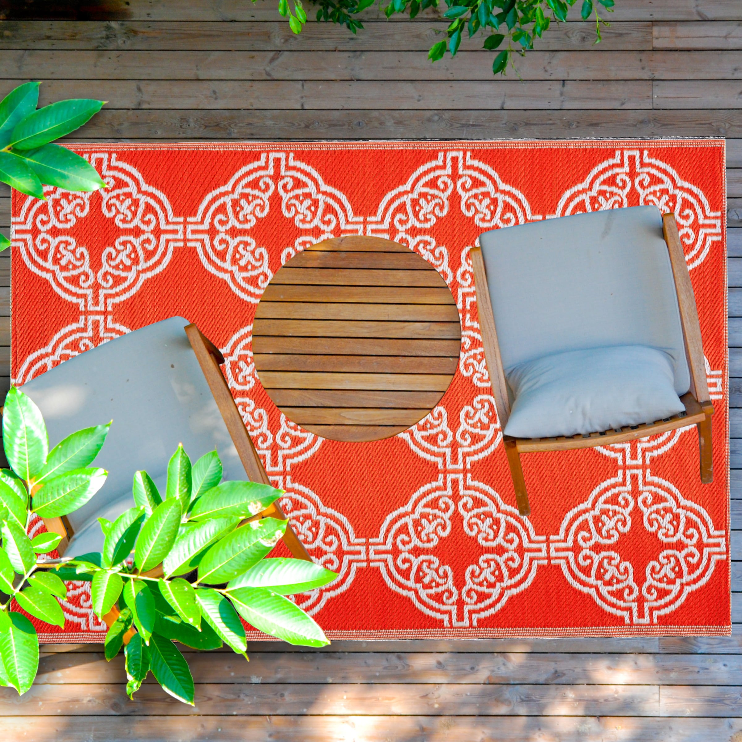 Playa Rug PLY-R-MRC-OW-5X7 5 x 7 (ft) Knotted Polypropylene Marrakesh-OrangeWhite Rectangular Indoor/Outdoor Geometric Area rug