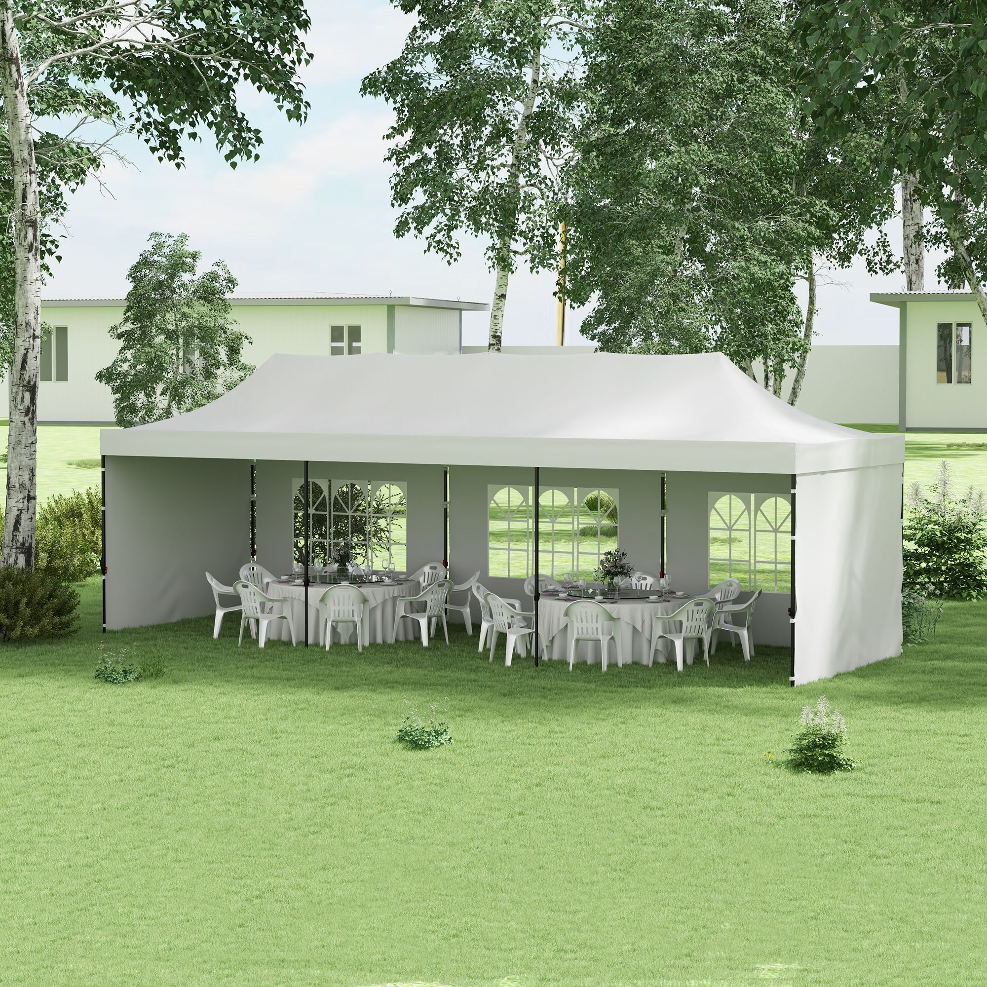 Vkoiyg 10x20 FT White Party Tent  UV 30+ Canopy with Window Sidewalls  Adjustable Height  Portable Outdoor Gazebo for Weddings and Events