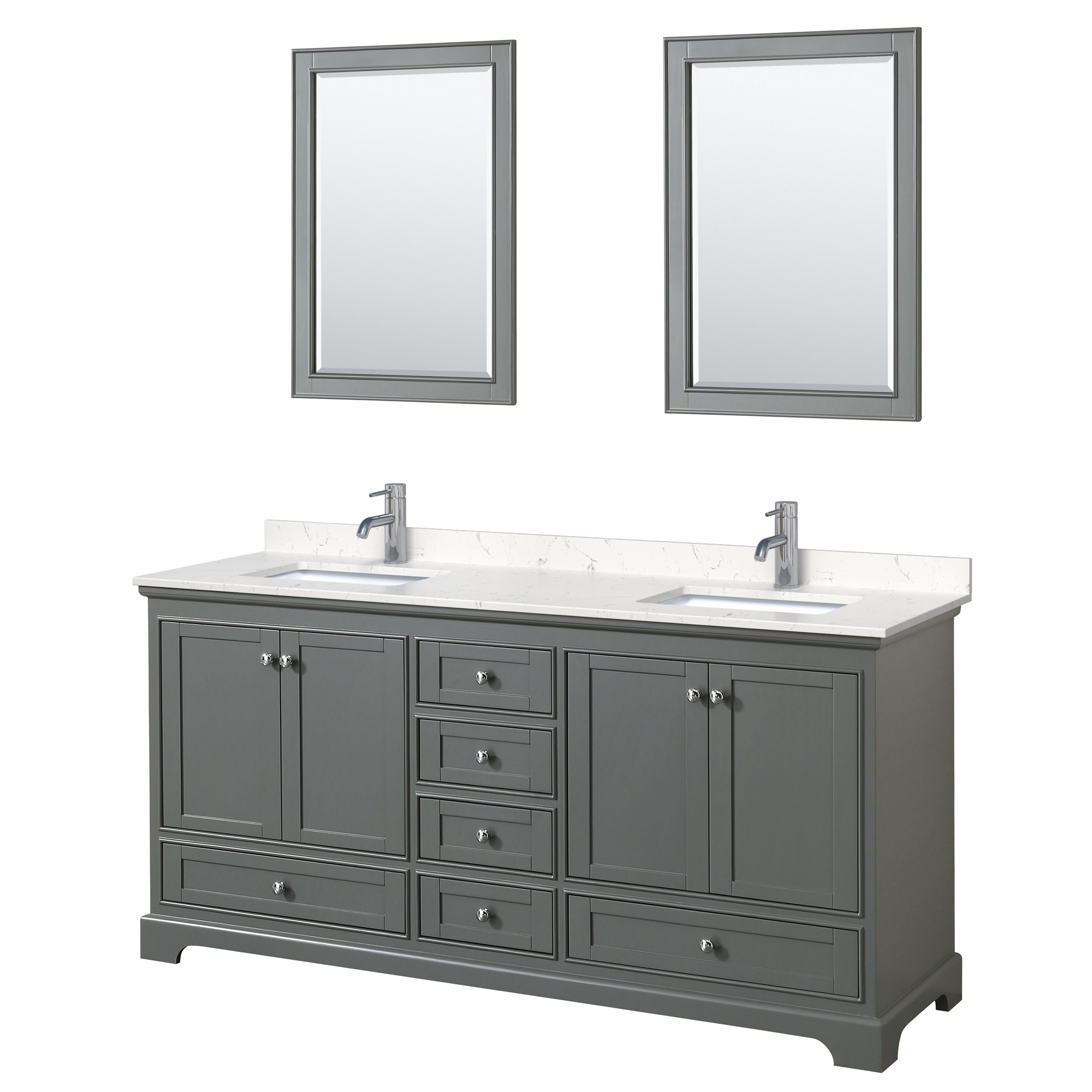 Wyndham Collection WCS202072DKGC2UNSM24 Deborah 72-in Dark Gray with Polished Chrome Trim Undermount Double Sink Bathroom Vanity with Carrara Cultured Marble Cultured Marble Top (Mirror Included)