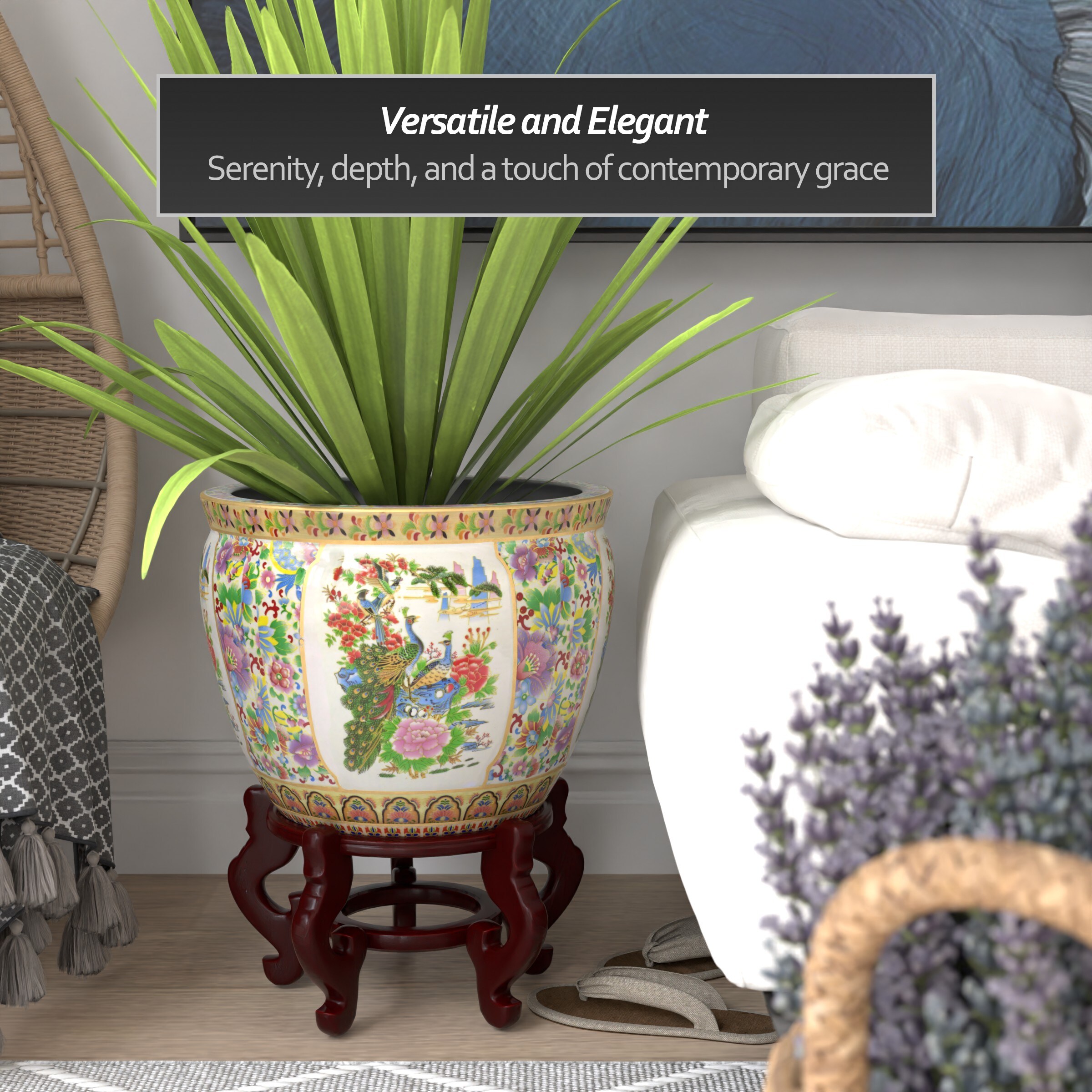 Oriental Furniture BW-16FISH-GDN1 Planter-Window-Box - View #4