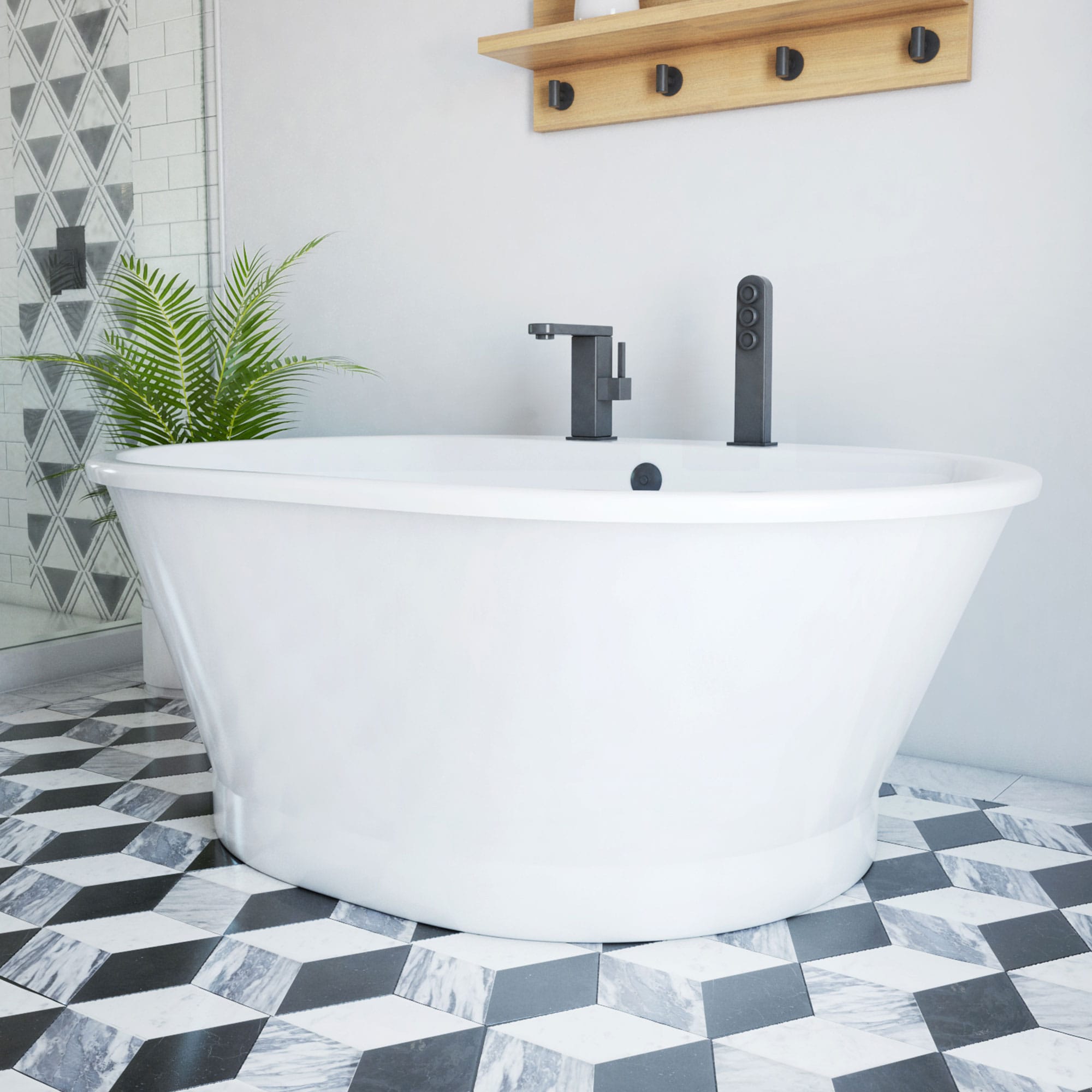 DreamLine BTCB6041HFXXC00 Caribbean 41.5-in x 59.5-in White Acrylic Oval Freestanding Soaking bathtub ( Center Drain )