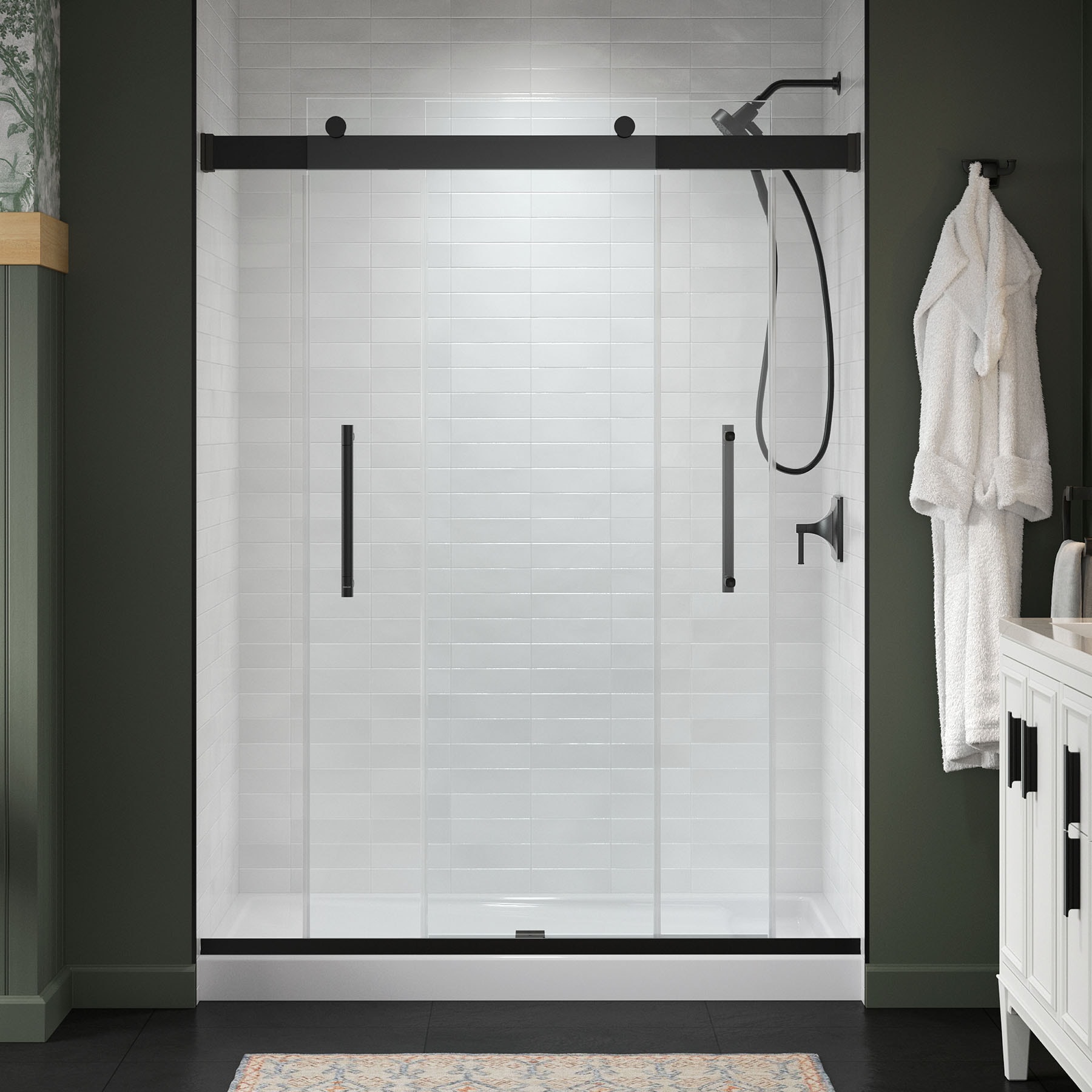 KOHLER 702474-8L-BL Premise Matte Black 56-in to 60-in W x 75.75-in H Frameless Bypass Sliding Soft Close Shower Door 5/16-in Thick Clear Glass