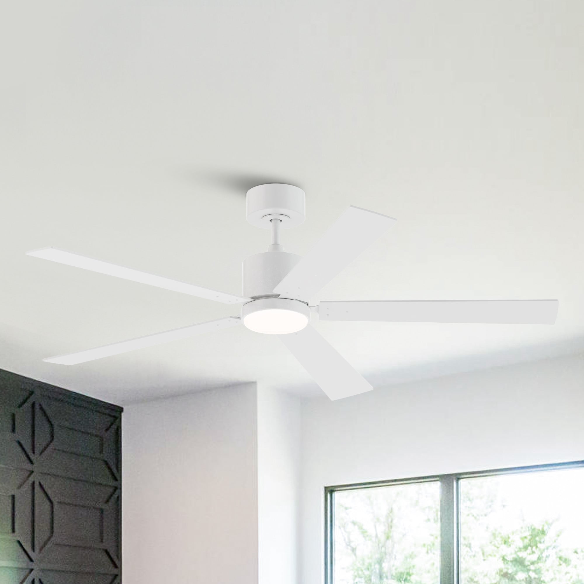 VACZON VZA01W110A 52-in Integrated LED Matte White with White Blades Ceiling Fan With Light and Remote ( 5 -Blade )