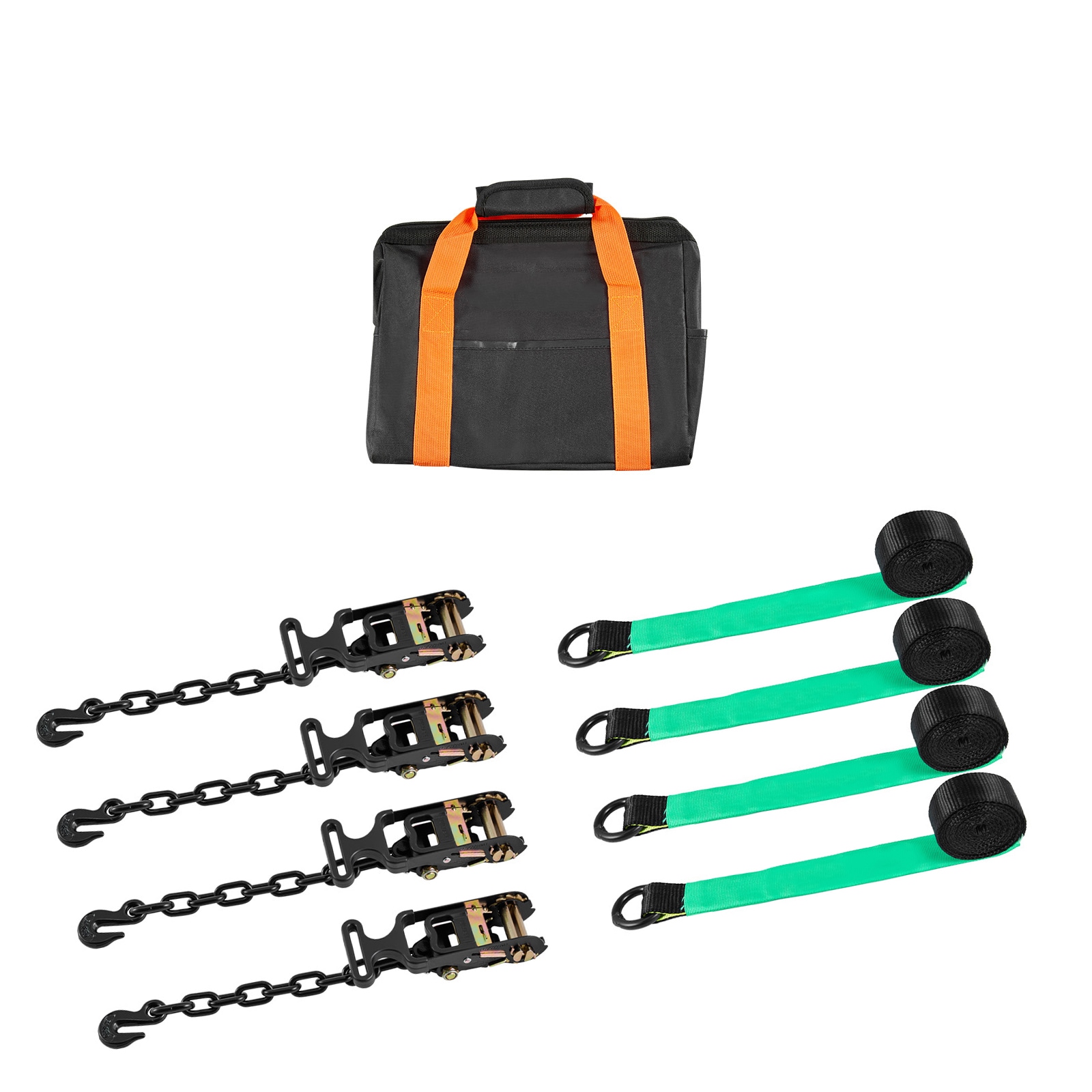 Mecale Tire Style Tow Dolly Ratchet Tie Down Kit 2-in x 120-in 3333-lb WLL Heavy-Duty Hook ATV SUV Green