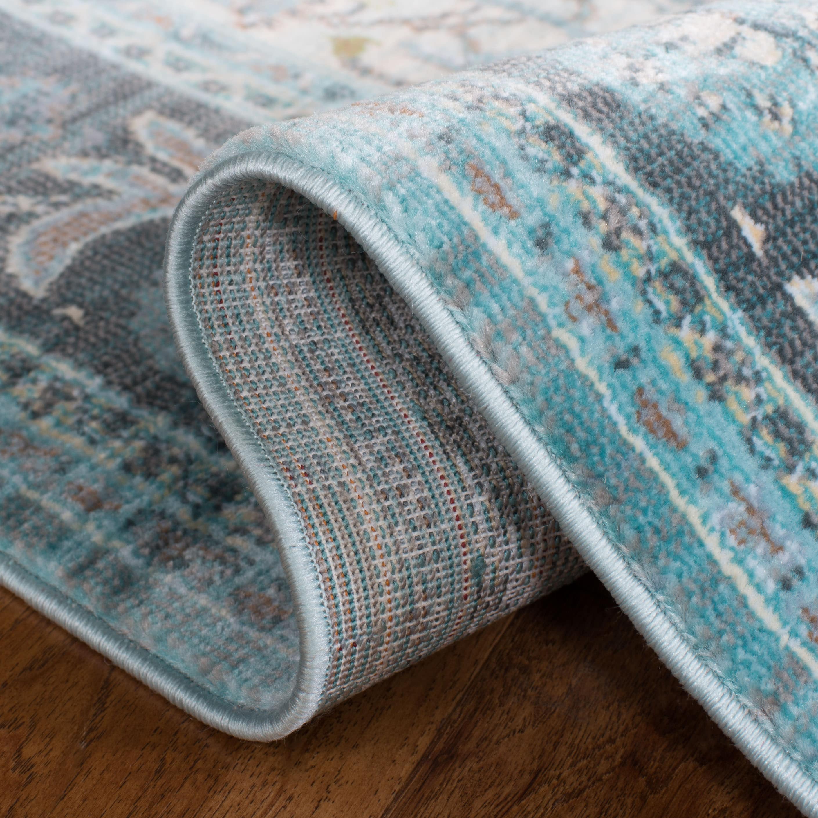 Luxor Turquoise and Beige Hand-Knotted Runner Rug
