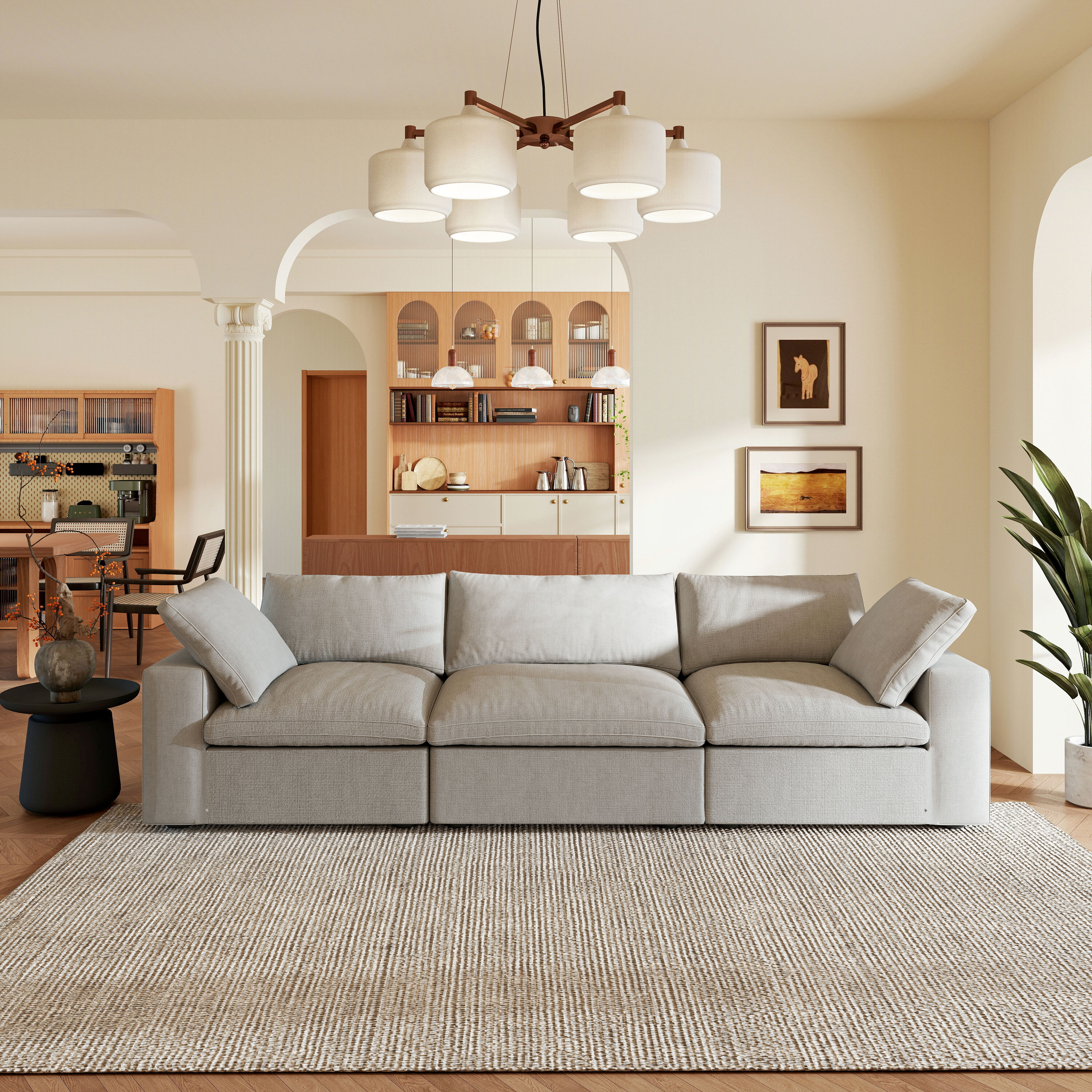 BuotiqHom - 118-in W Modern Gray Linen 3-seater Storage Sectional with Slipcover
