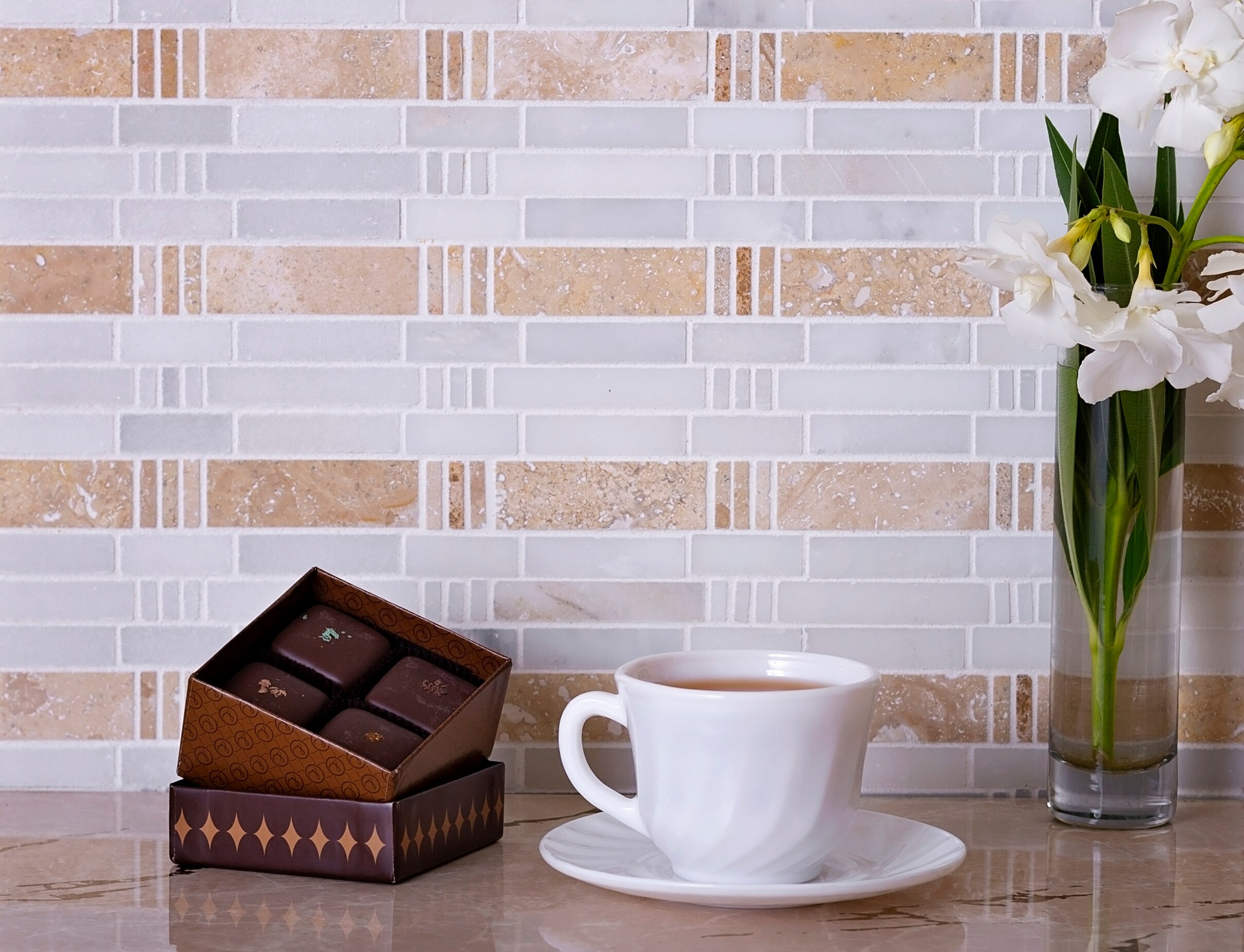 Apollo Tile (Sample) Floor and Wall Tile Emperador Dark, Beige Travertine 4-in x 4-in Polished Marble Floor and Wall Tile