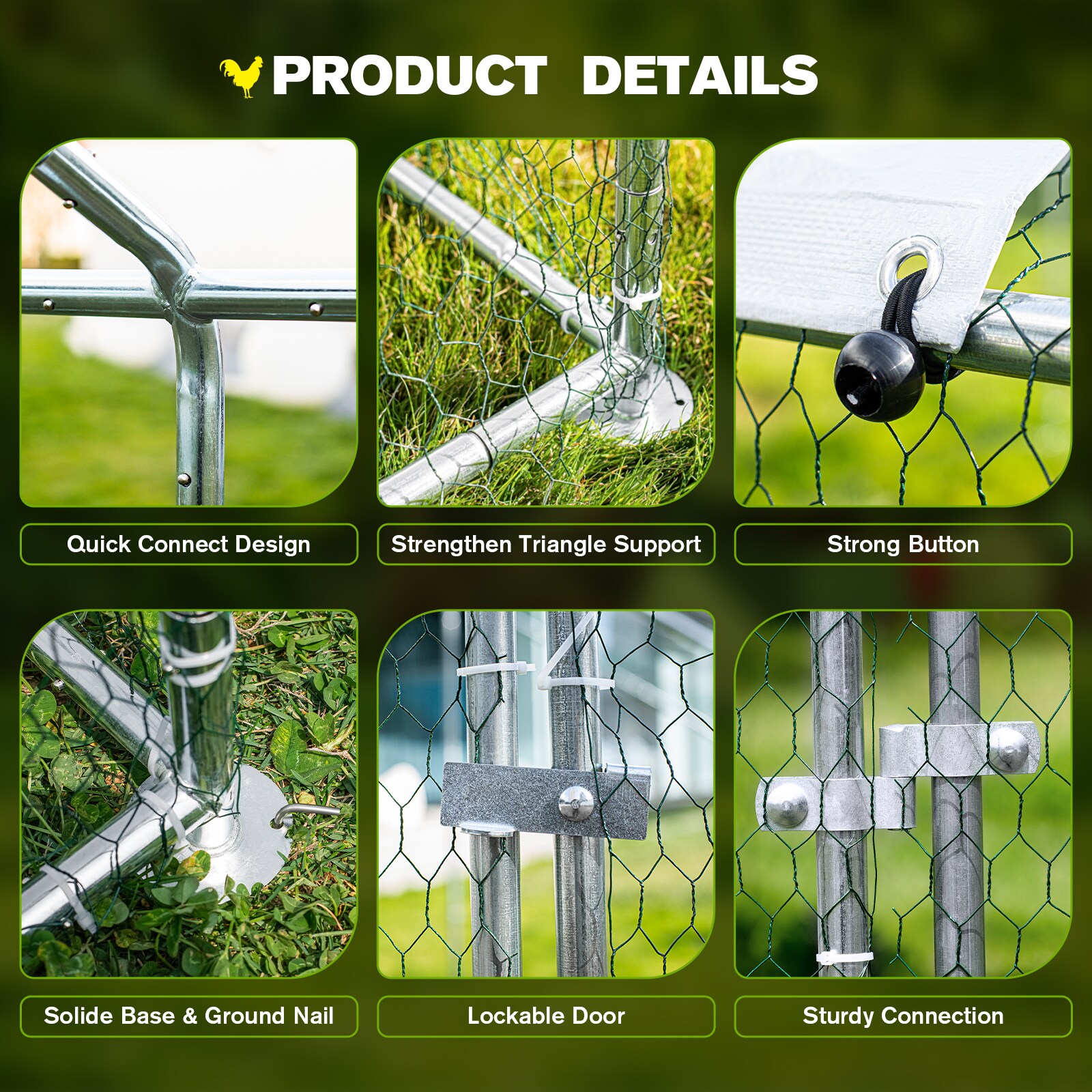 LUXEYARD Large Metal Chicken Coop Walk-in Chicken Run with Waterproof ...