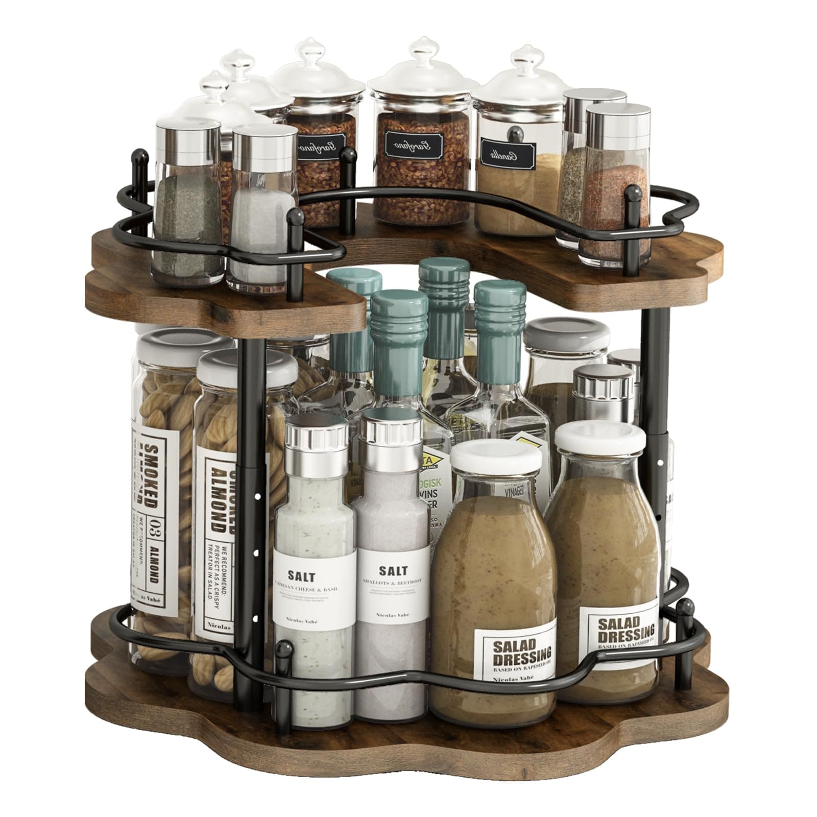 Yichuhaoxi -  2 Tier Lazy Susan Organizer with 4 Height Settings and 360 Degree Rotation for Kitc...