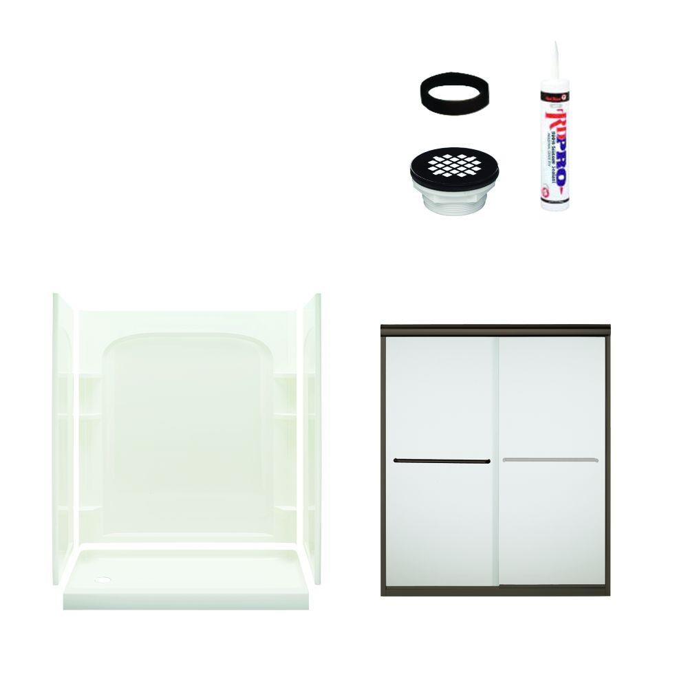 Ensemble White 3-Piece 30-in x 60-in x 74-in Alcove Shower Kit (Left Drain) Drain Included | - Sterling 7217L-5475DRF