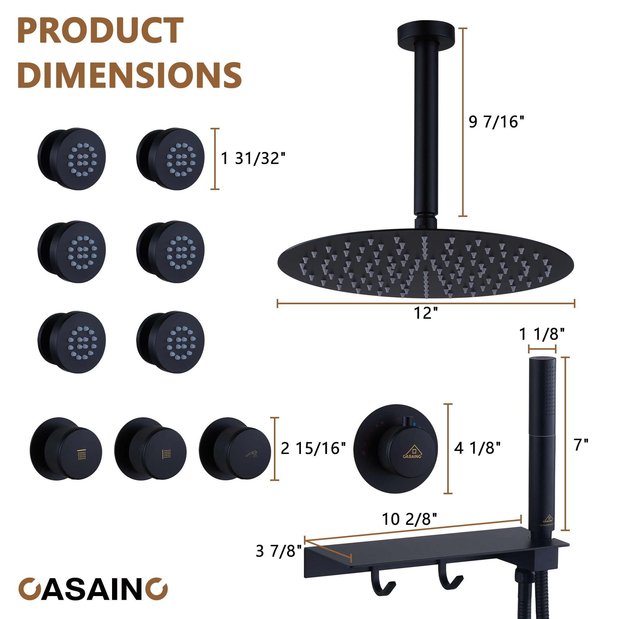 CASAINC KCHS0004-12MB Showerhead-Bar-Panels - View #4