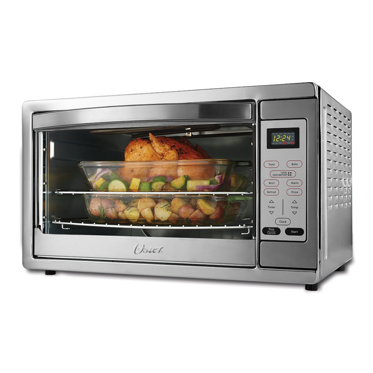 Oster Air Fryer Oven, 10-in-1 Countertop Toaster Oven, XL Fits 2 16 Pizzas, Stainless Steel French Doors