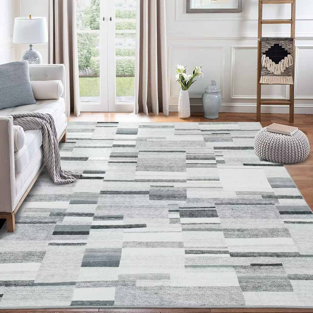 Garvee YXY-LO-PHO-13FUJU3J 10 x 13 (ft) Loomed Polyester Gray Rectangular Indoor Geometric Mid-Century Modern Machine washable Area rug