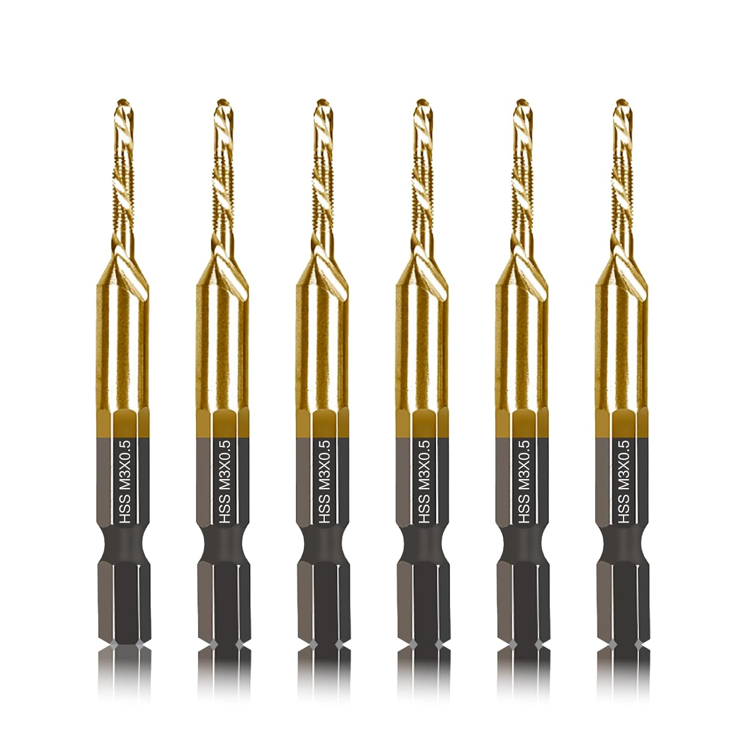 DKIBBITH - 6-Piece Metric M3x0.5 Combination Drill Tap Countersink Bit Set Titanium Coated High-S...