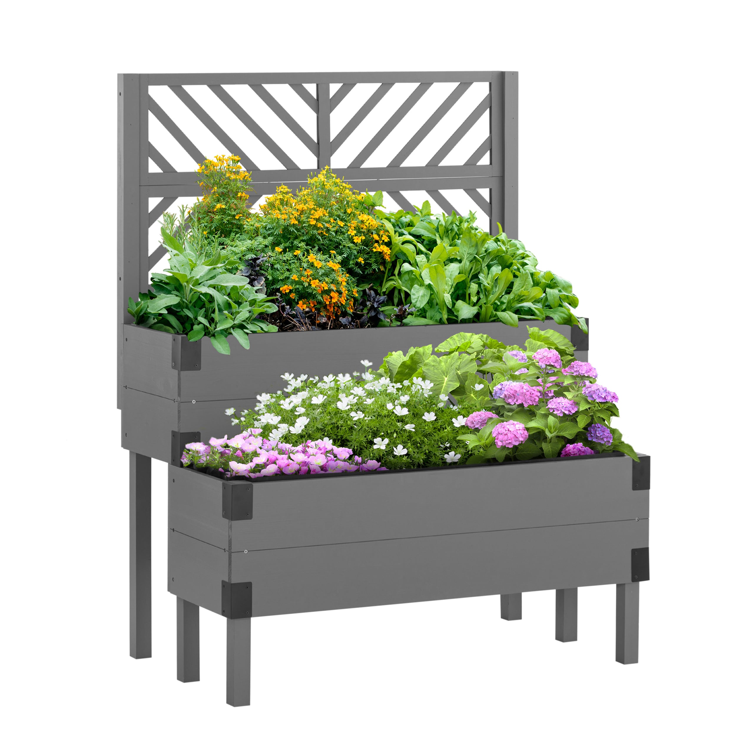 AHIOU HOME ZAAHG-P174415GB 25.5-in W x 42.5-in L x 55-in H Gray Wood Raised Planter Box