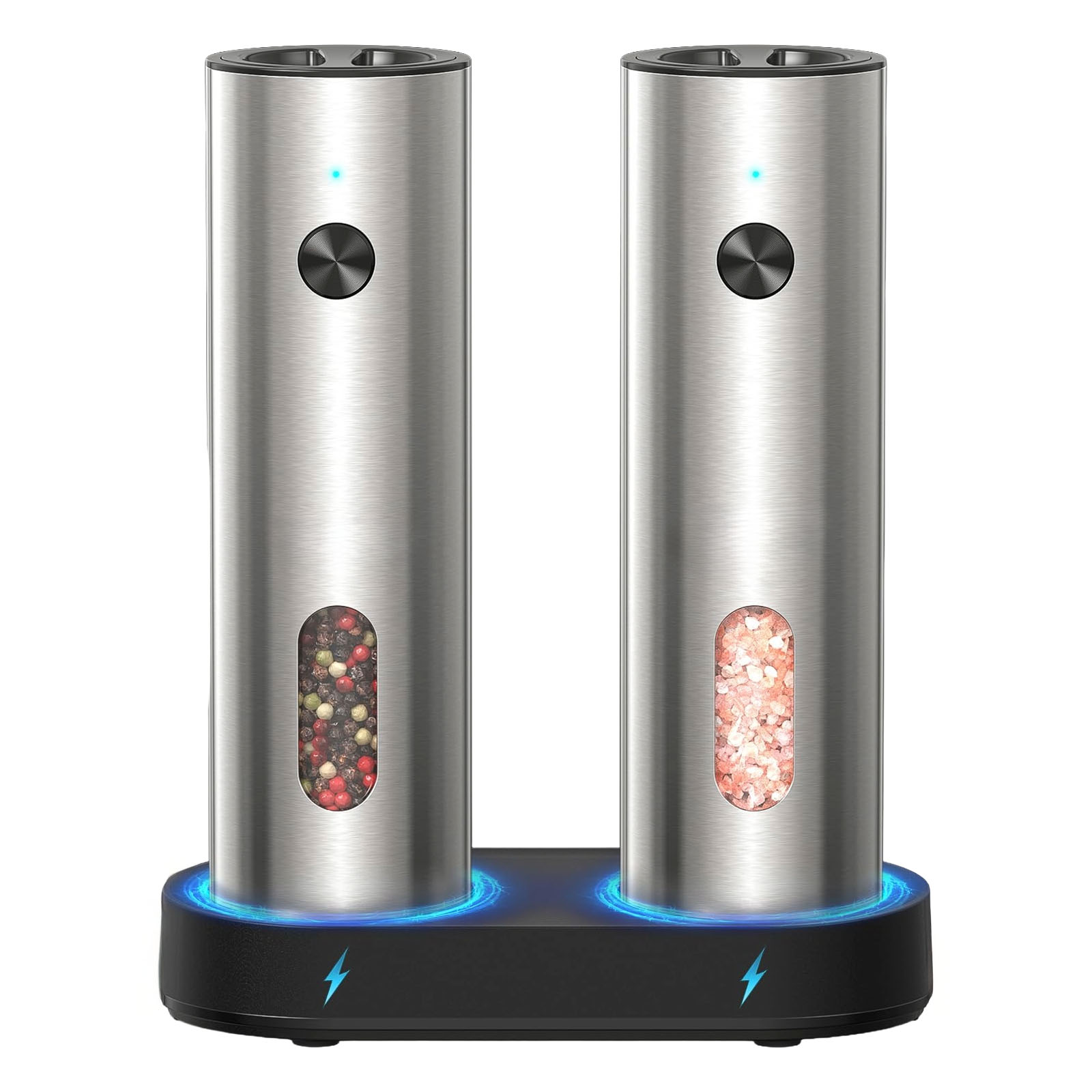 Etokfoks  Electric Salt and Pepper Grinder Set with Adjustable Coarseness LED Light Stainless Steel Design