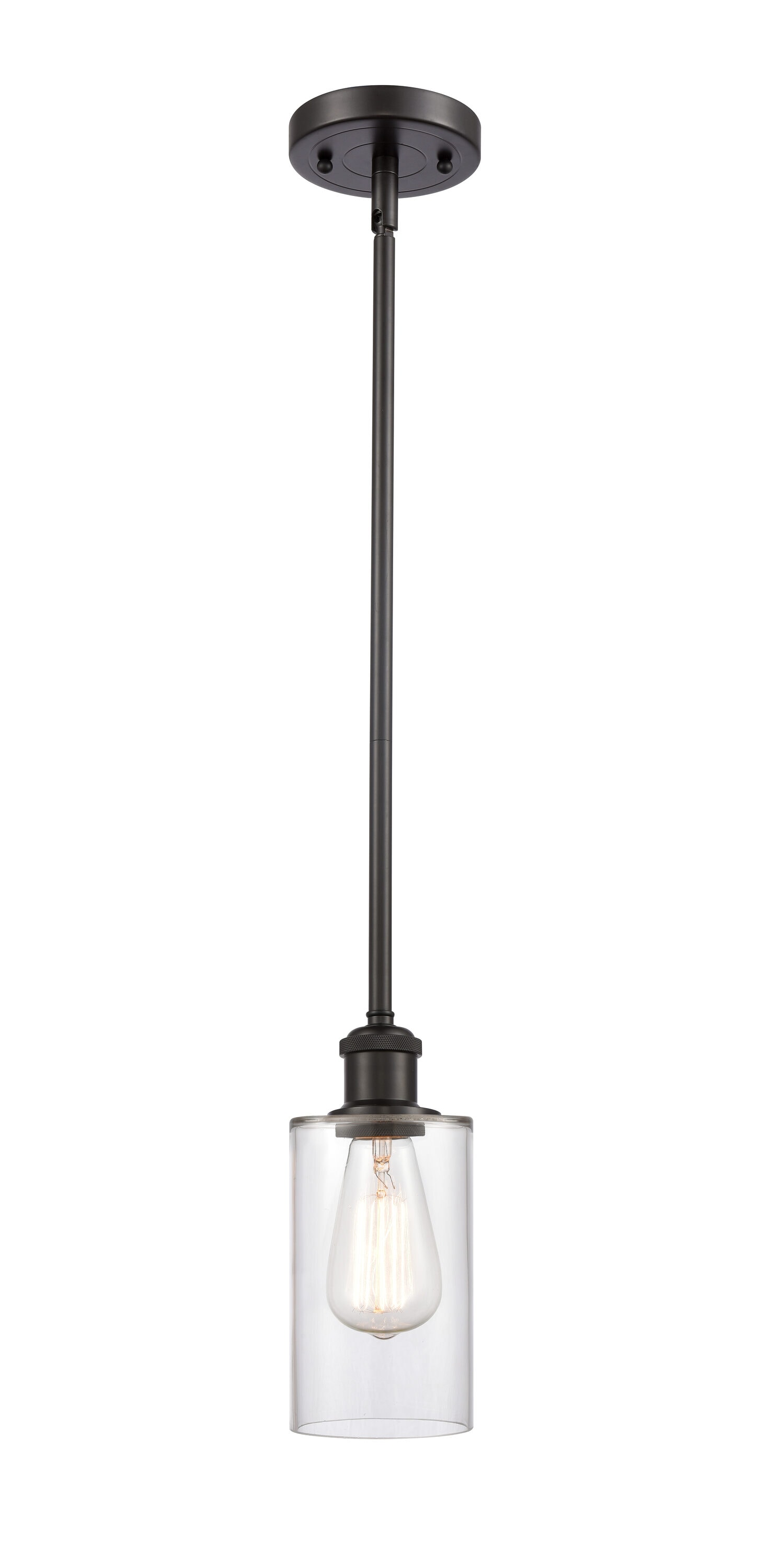 Innovations Lighting 516-1S-OB-G802 Clymer 1 -Light Oil Rubbed Bronze Traditional Clear glass Cylinder Medium Hanging Pendant light