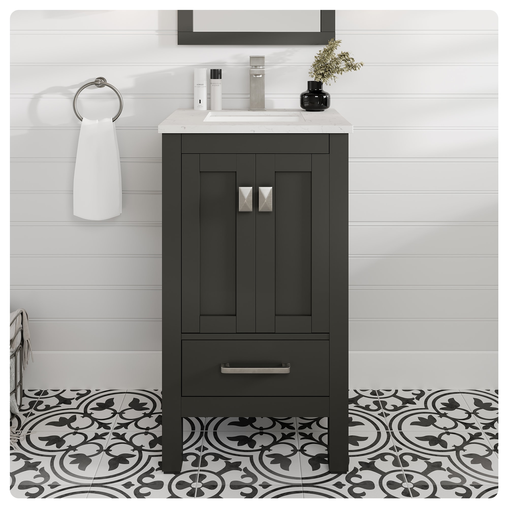 Eviva TVN414-20X18ES-Q London 20-in Espresso Undermount Single Sink Bathroom Vanity with White Quartz Top