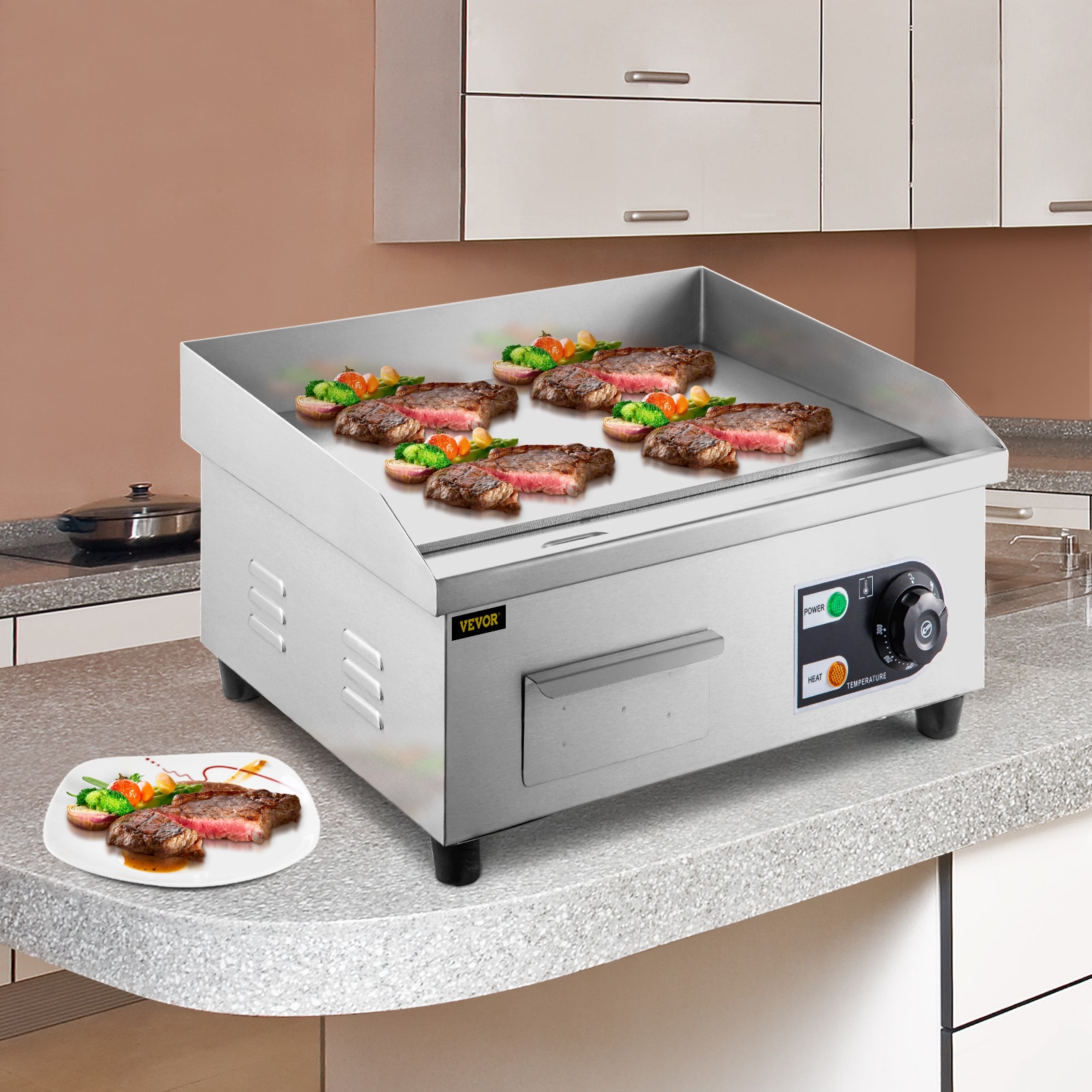 VEVOR 14.1-in L x 11.8-in W 1500-Watt Silver Electric Griddle in the Electric  Griddles department at