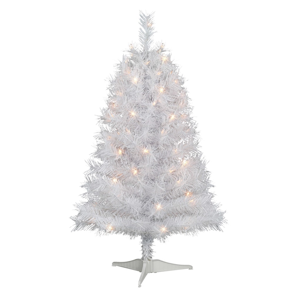Puleo International SRF-30C07A-WH 3-ft Fir Pre-lit White Artificial Christmas Tree with Clear Incandescent Lights