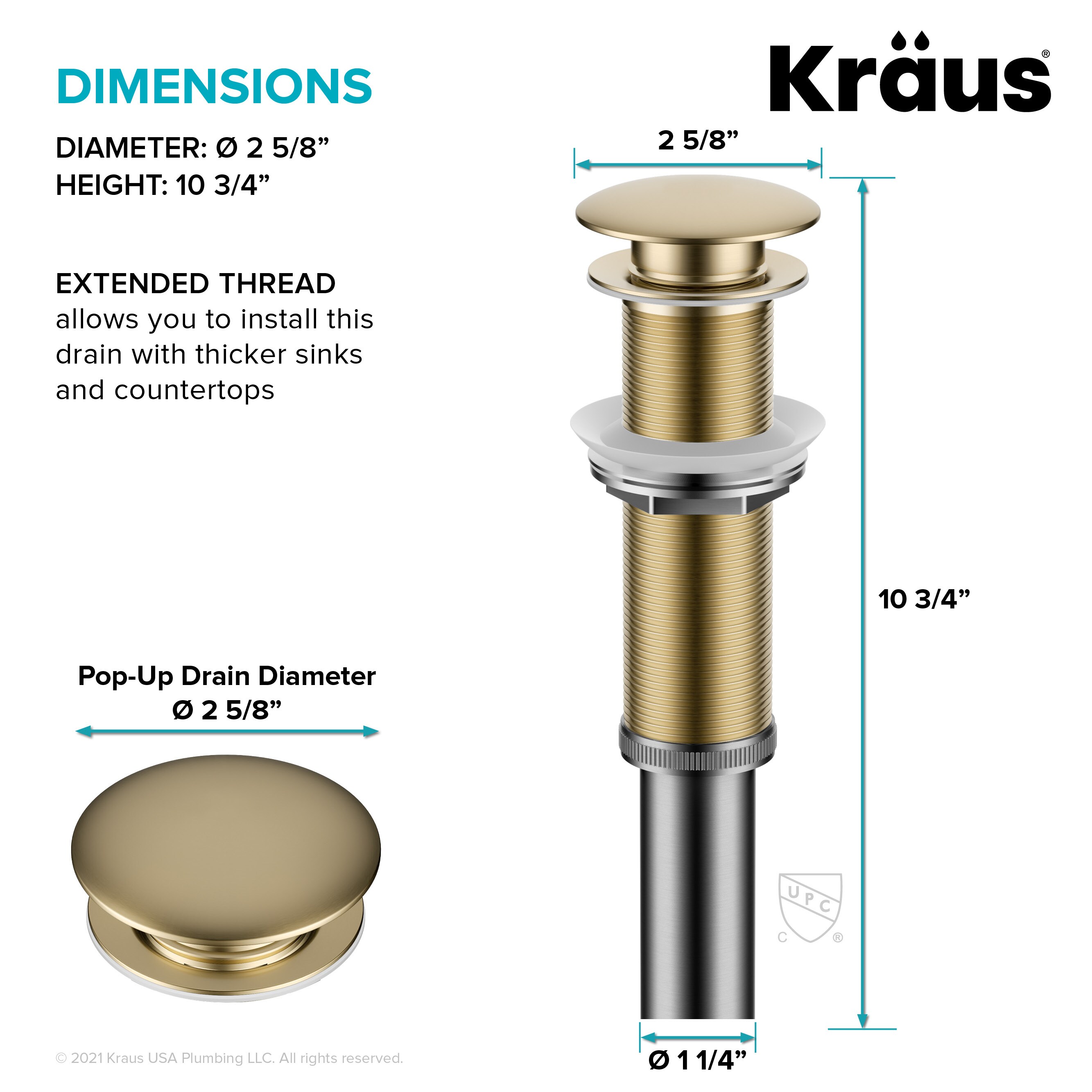 Kraus Brushed Gold Bathroom Decorative Sink Drain