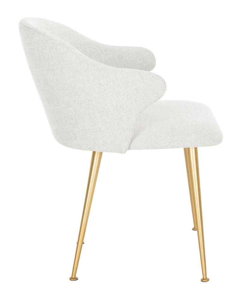 Edmond Transitional Linen Blend Light Grey Arm Chair with Gold Capped Legs