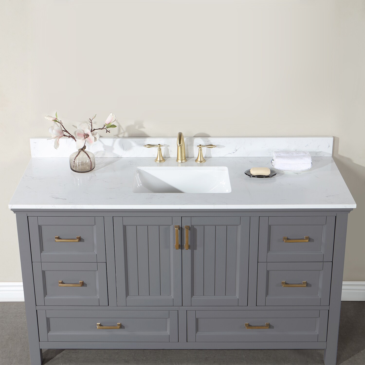 Altair Isla 60 In Gray Undermount Single Sink Bathroom Vanity With Aosta White Engineered Marble