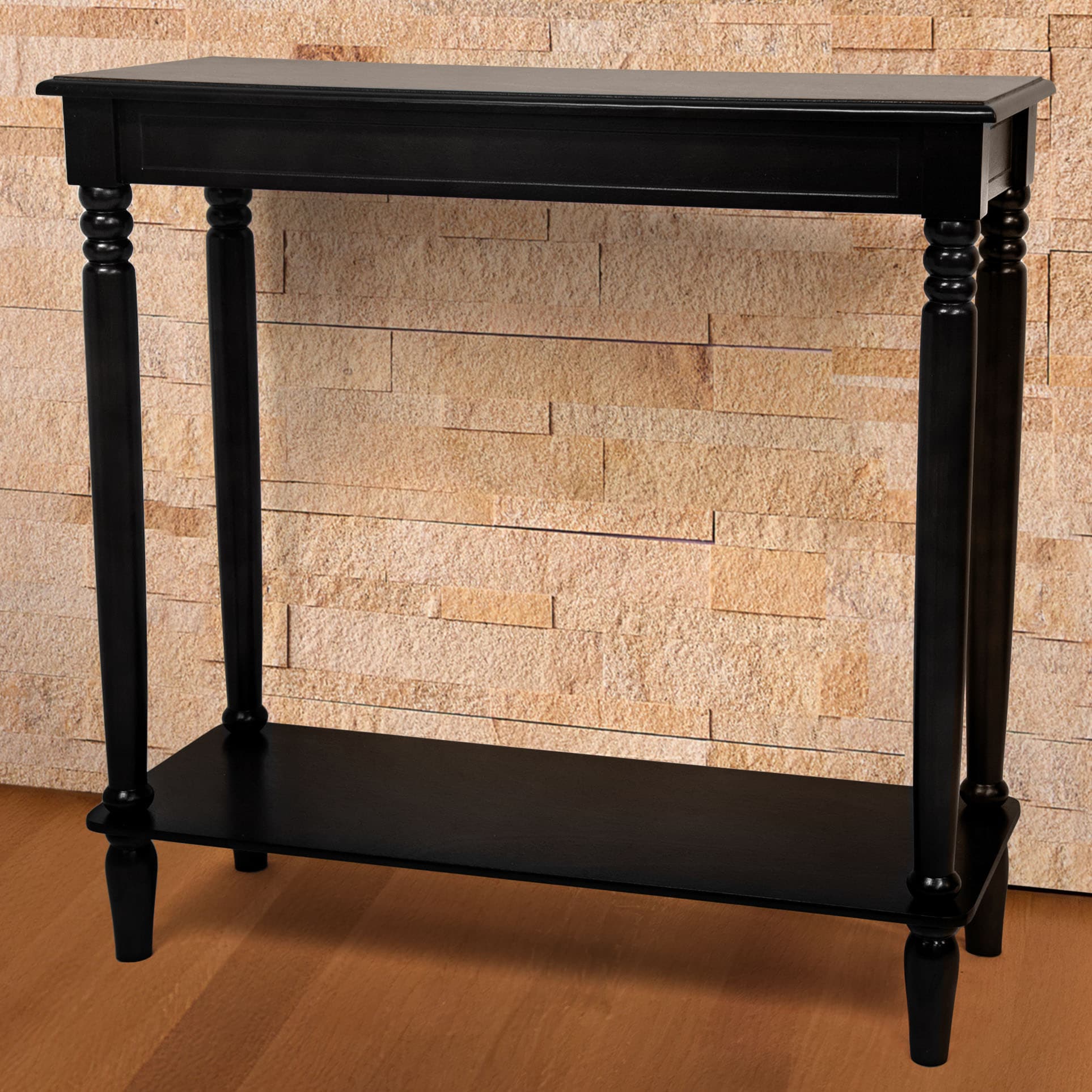 Adelphi Traditional Black Wood Console Table with Storage Shelf