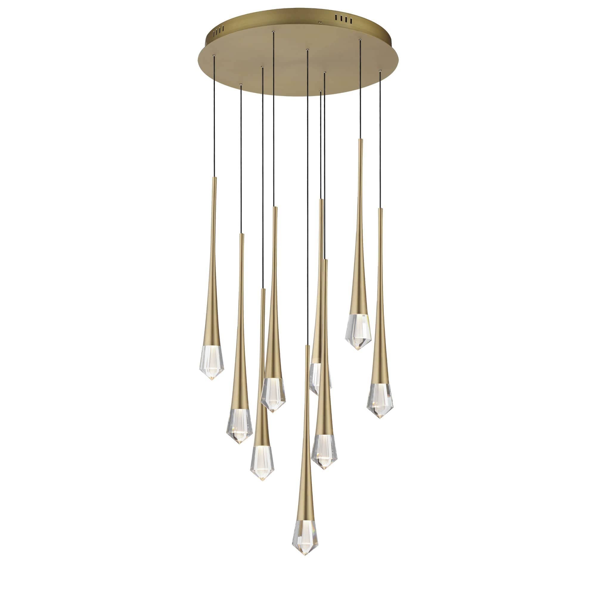 ET2 A-ET2-E24227-122GLD Pierce 9 - Light Gold Contemporary / Modern - LED Aluminum And Crystal And Steel Pendant Light