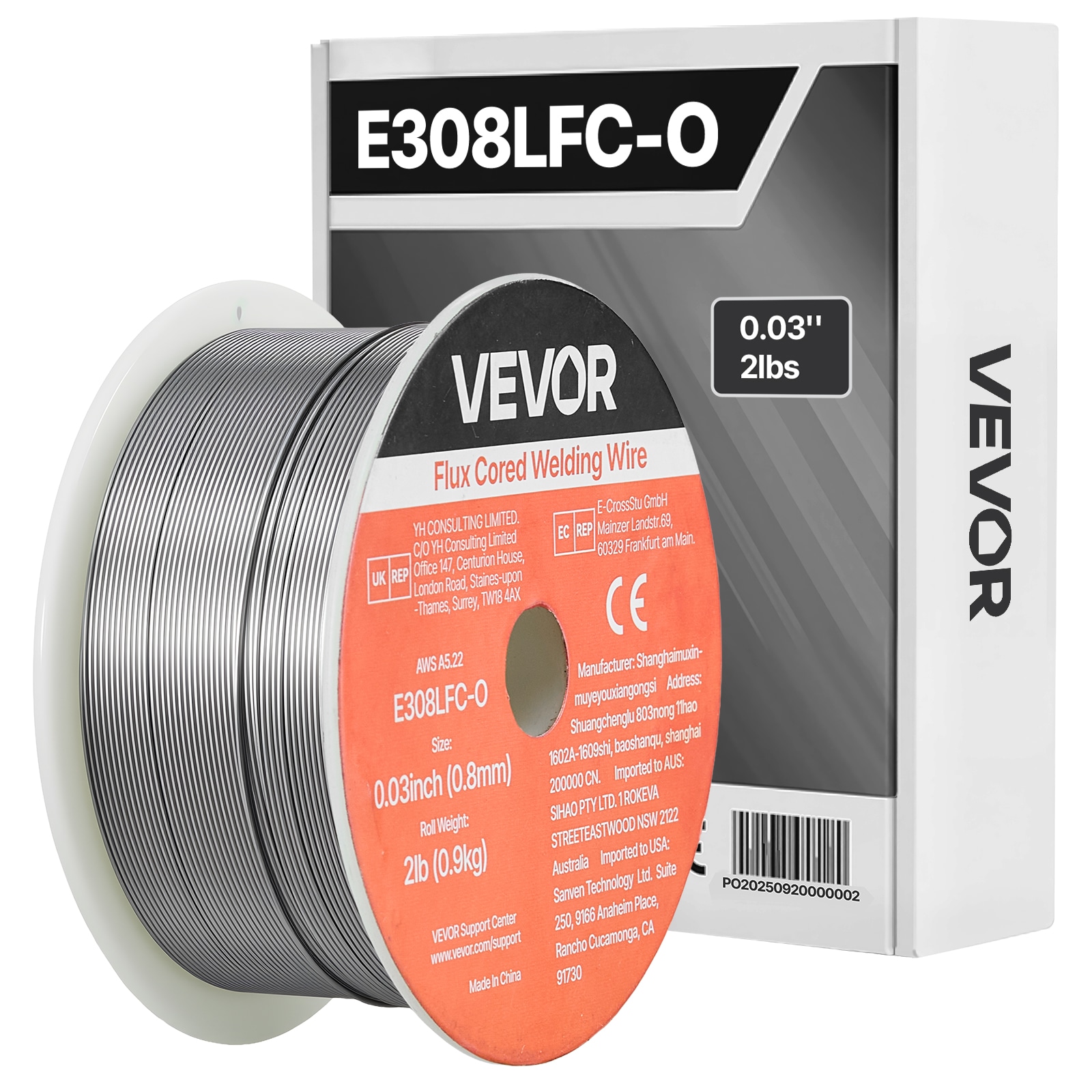 VEVOR Flux Core MIG Welding Wire  E308LFC-O 0.03-inch 2 LBS  Gasless Stainless Steel Welding Wire with Low Spatter for All Position Arc Welding  Self-Shielded for Outdoor Use