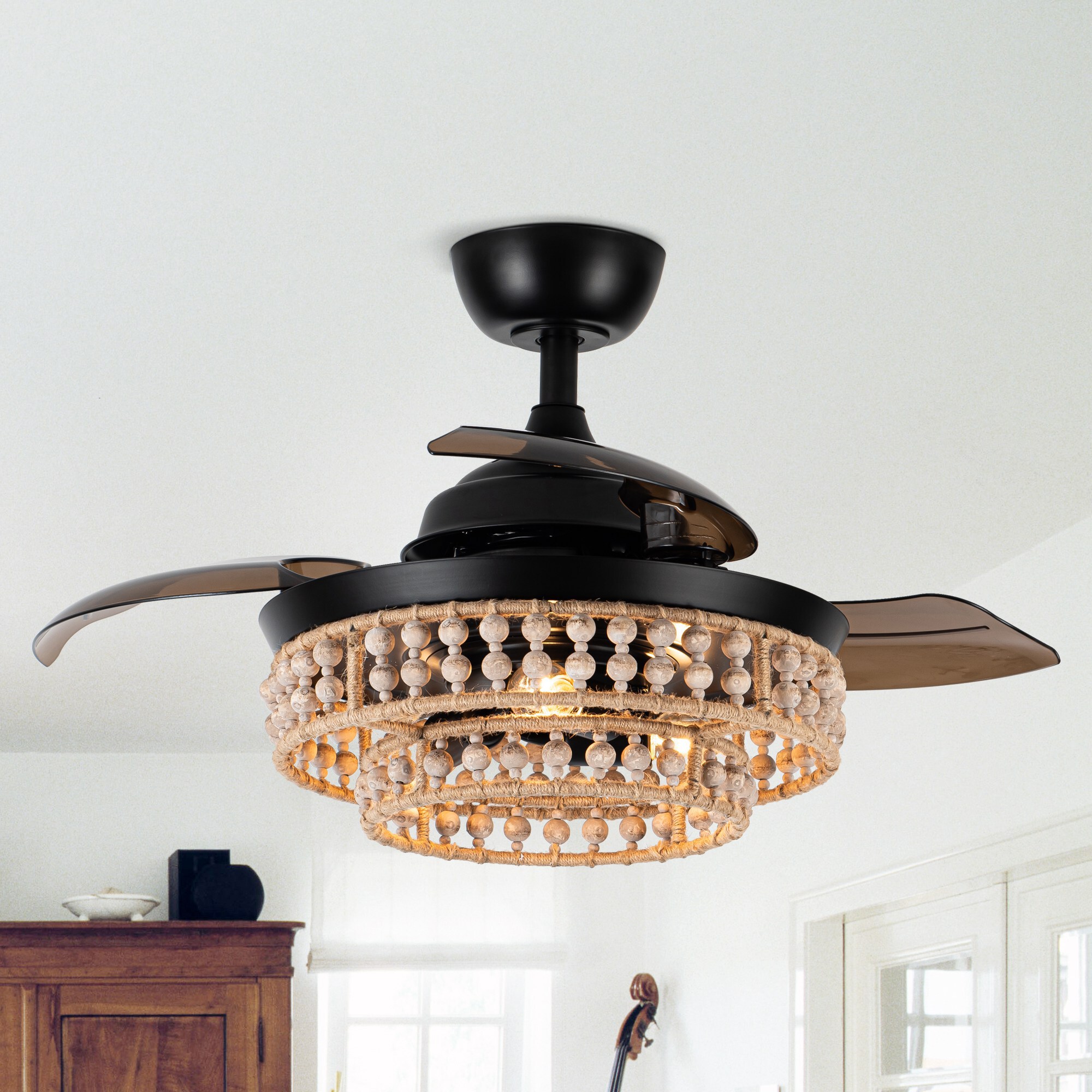 Parrot Uncle F3527110V 35.8-in Matte Black with Dark Brown Blades Indoor Ceiling Fan Light Kit Compatible and Remote (3-Blade)