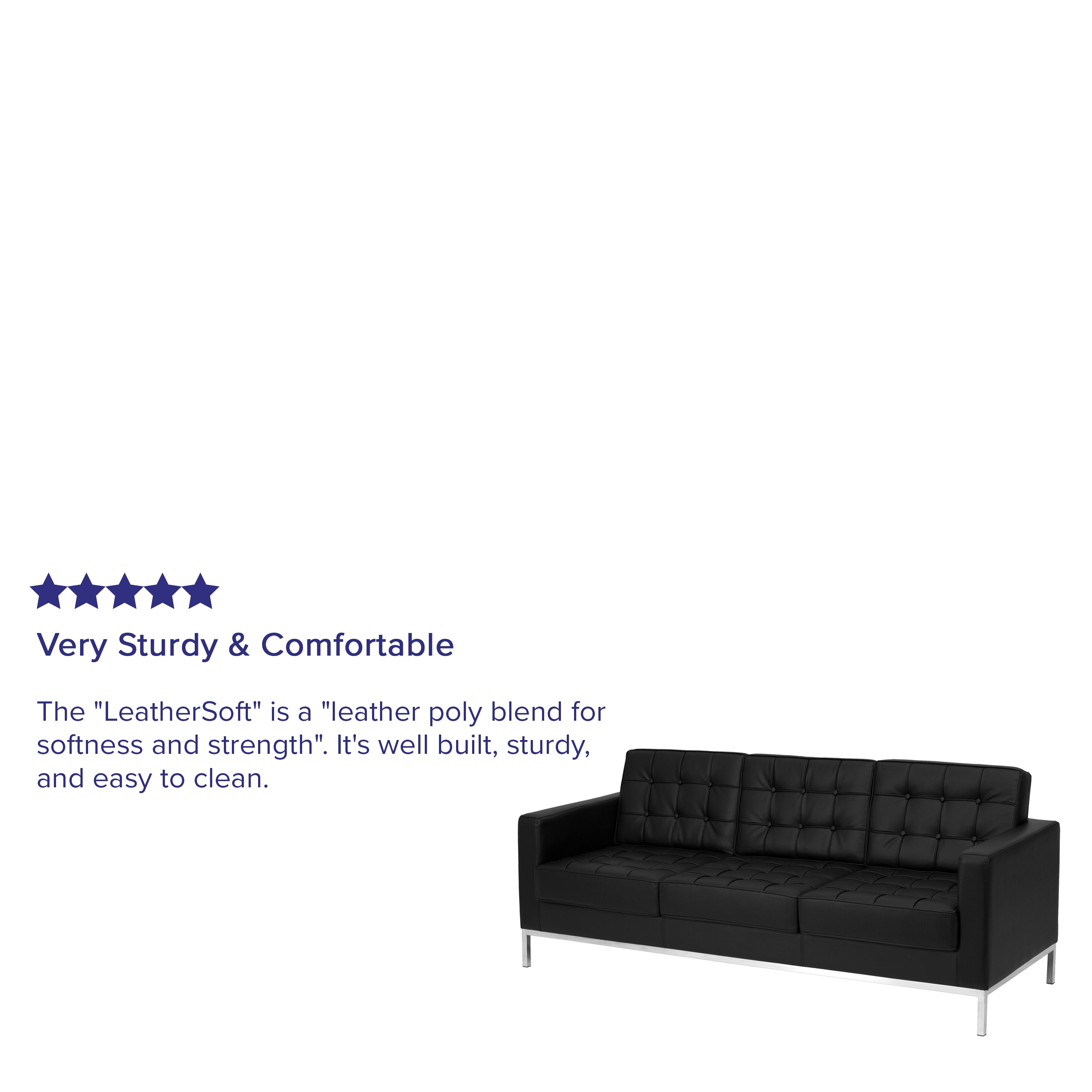 Modern Black Faux Leather Tufted Reception Sofa with Metal Frame