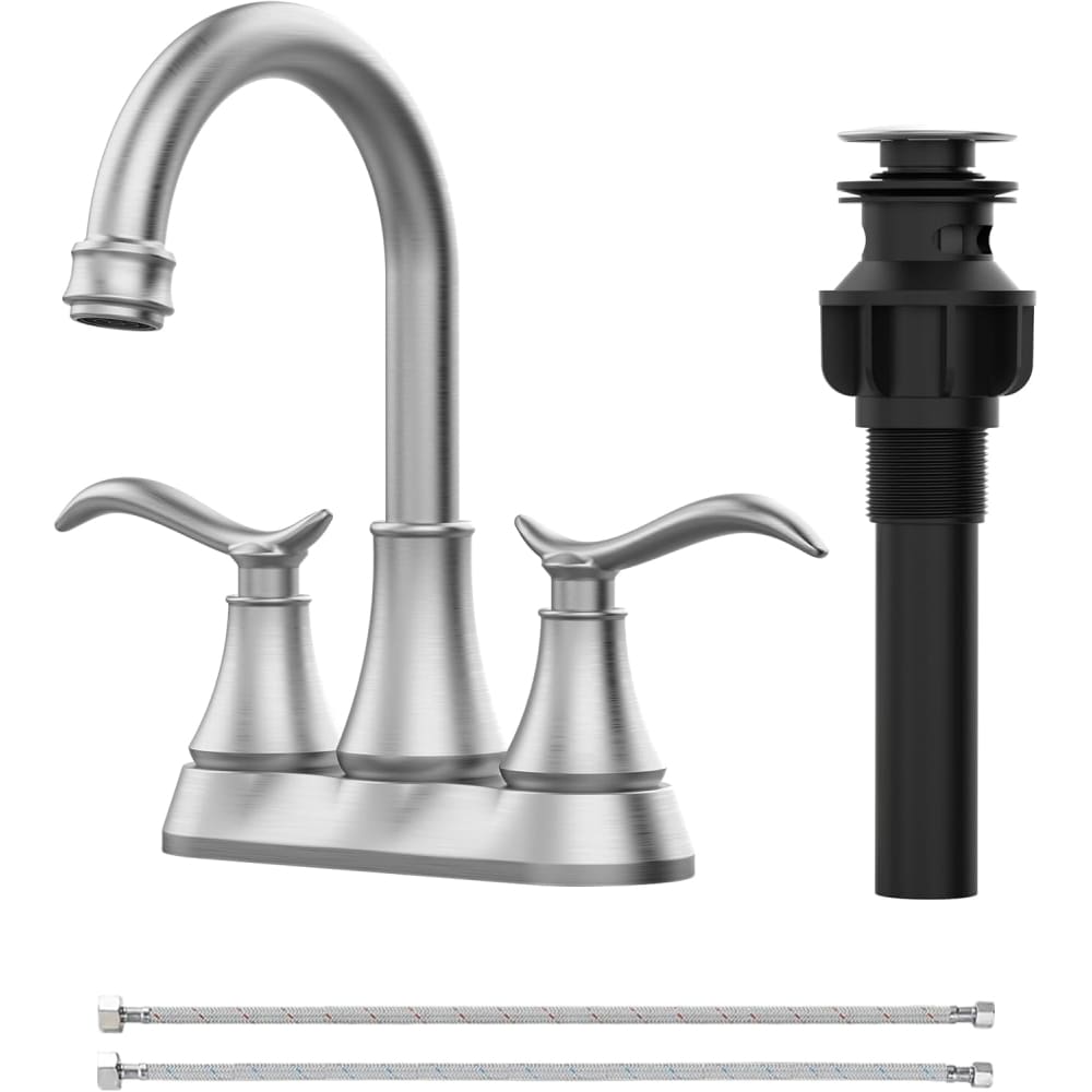 BEARSOLIM 2 Handles High-arc Bathroom Sink Faucet WaterSense Swivel Spout Bathroom Faucets for 3 Hole with Deck Plate with Pop-up Drain